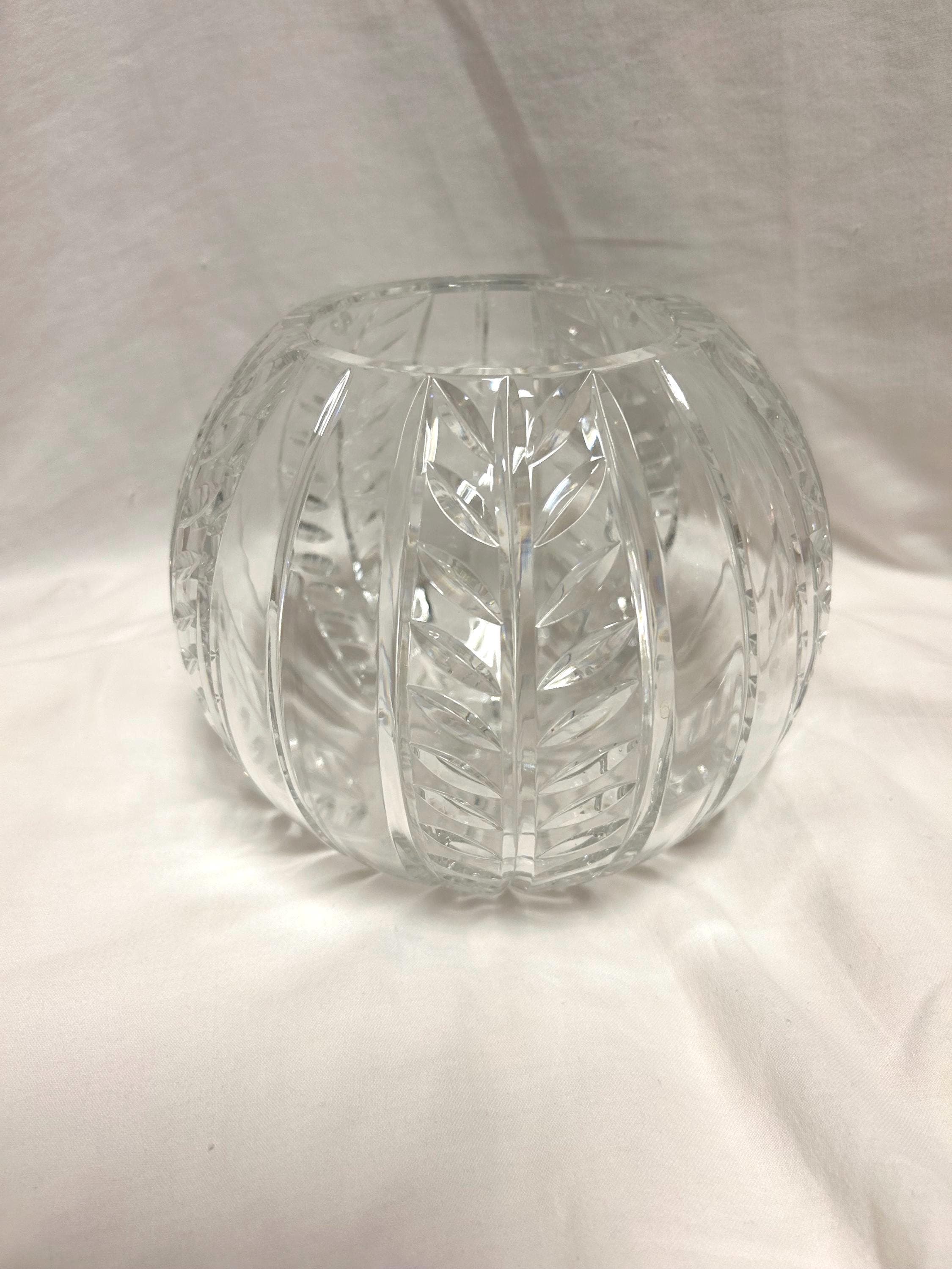 Vintage Lead Crystal Fishbowl Vase: Heavy Cut Glass Centerpiece