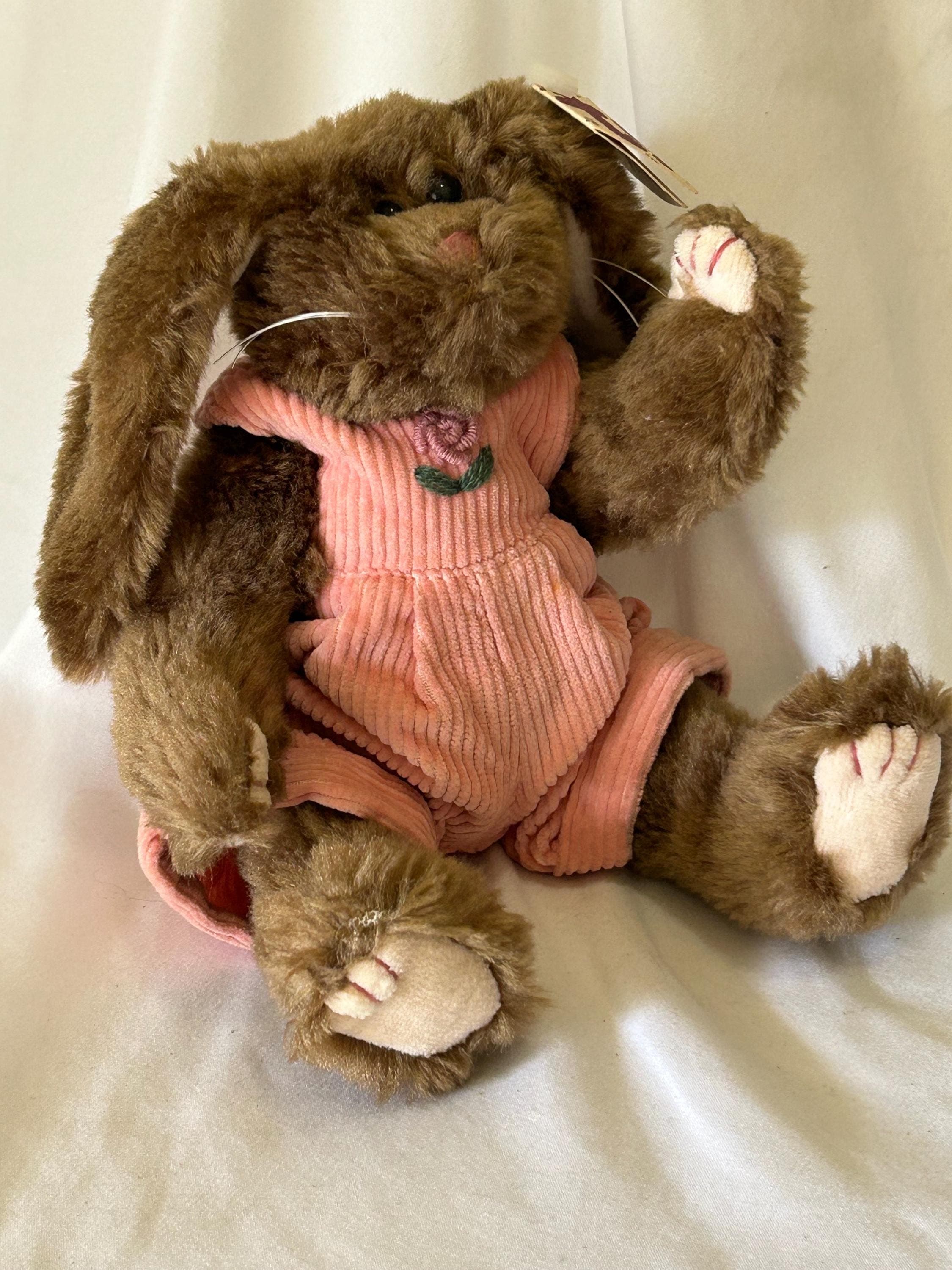 Vintage RARE TY Collectible Bunny - “Rose” - 1993 Brown Plush Rabbit in Pink Corduroy Outfit - Stuffed Animal - Free Shipping