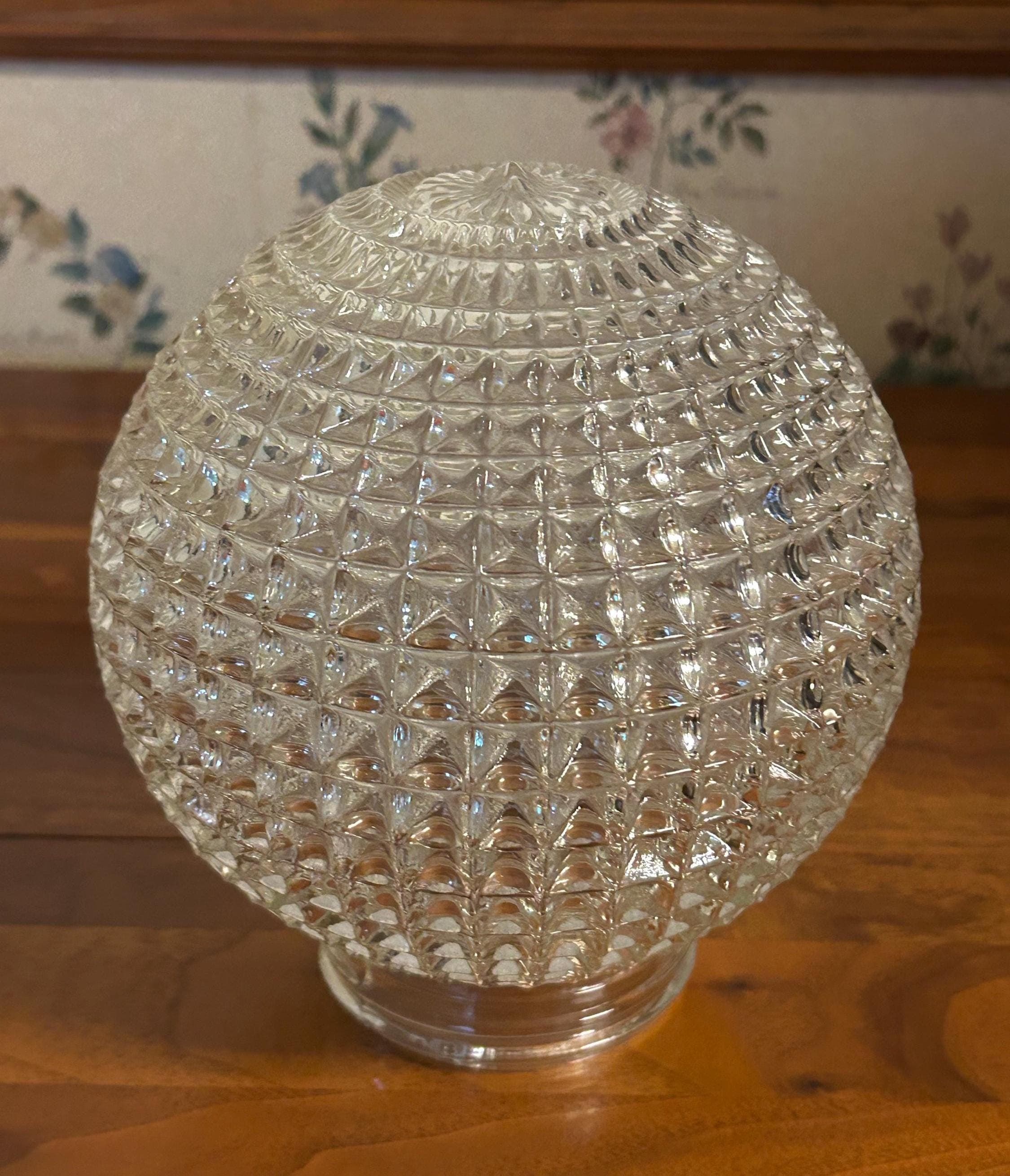 Vintage Glass Light Shade Globe 7" Textured Diamond Pattern - Clear Replacement Cover