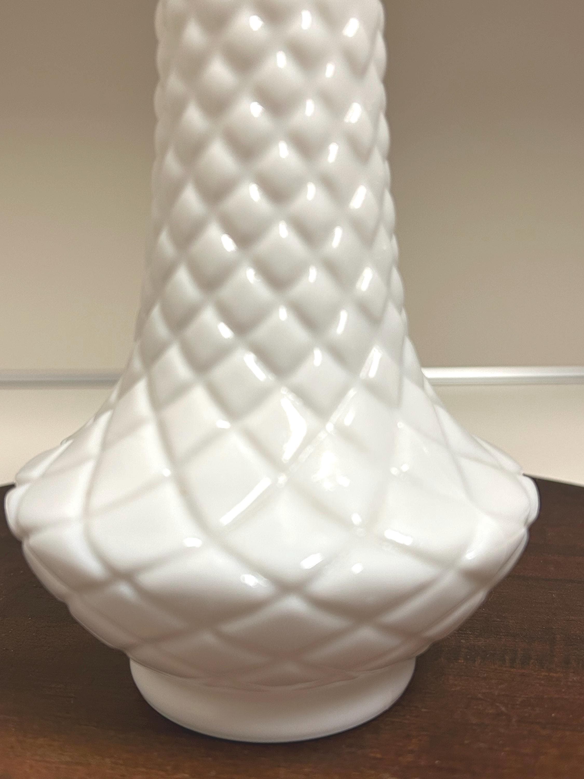 Vintage Milk Glass Pedestal VASE 9" white bud vase diamond pattern table centerpiece Great Condition looks Brand New 1950's
