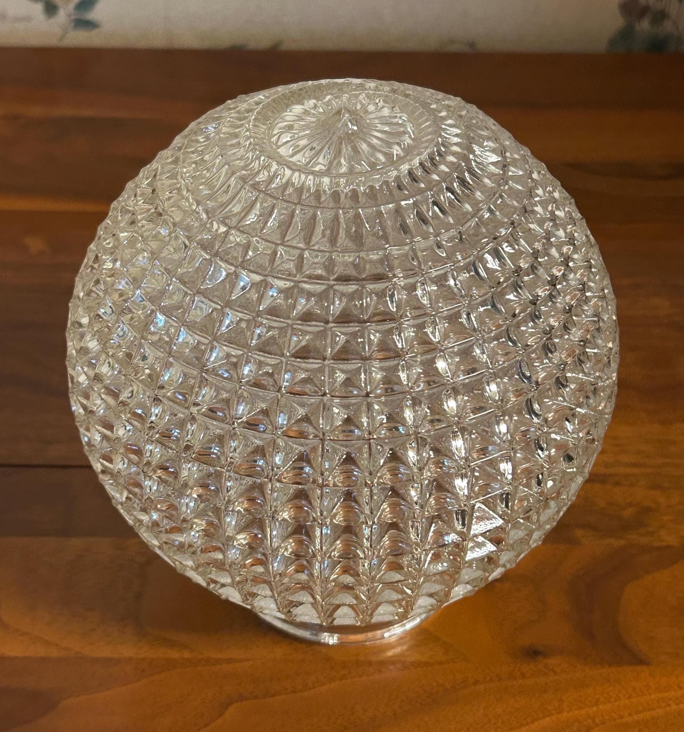 Vintage Glass Light Shade Globe 7" Textured Diamond Pattern - Clear Replacement Cover