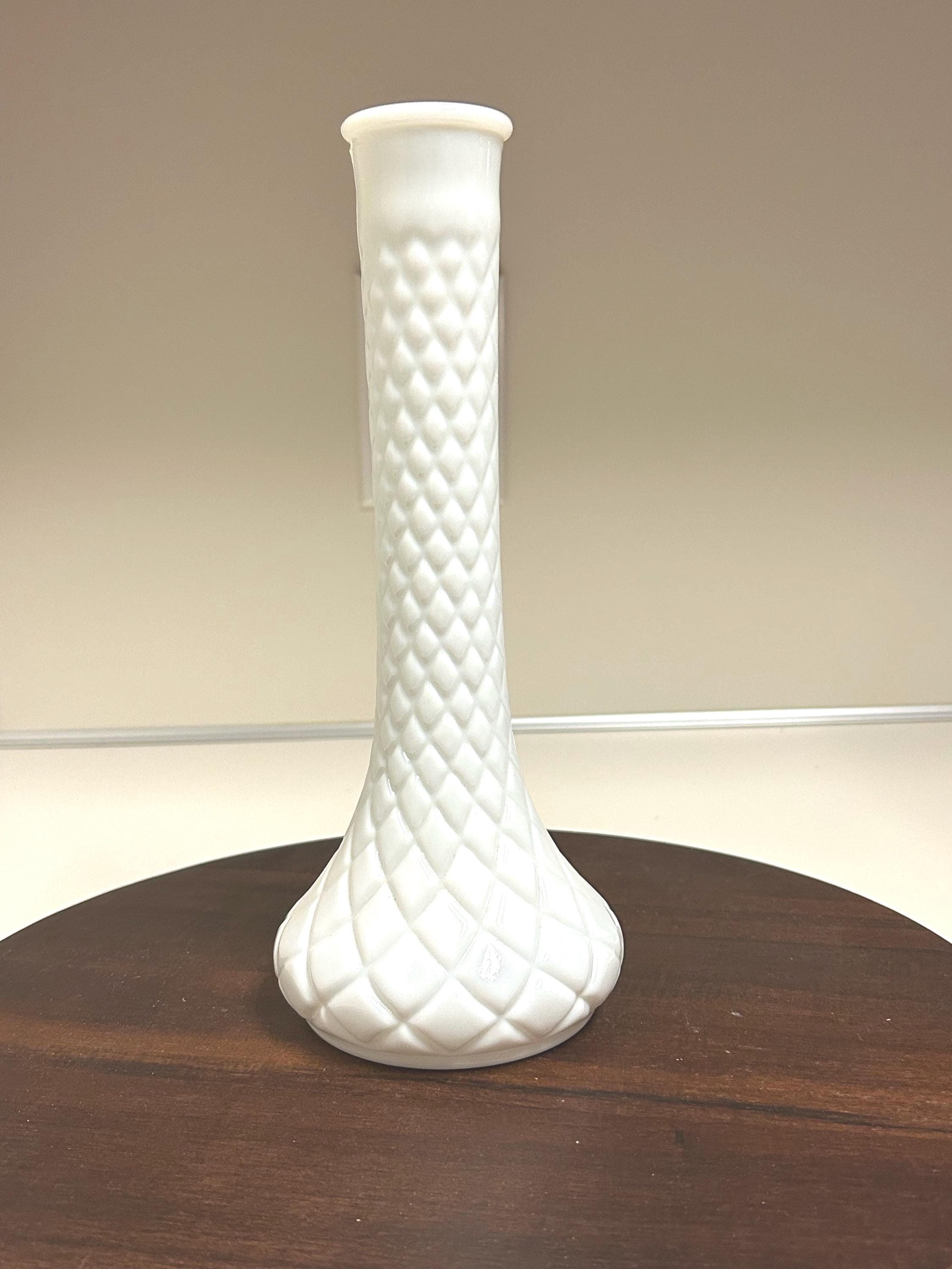 Vintage Hoosier Milk Glass Genie Vase: 1950s Diamond Pattern, 9"