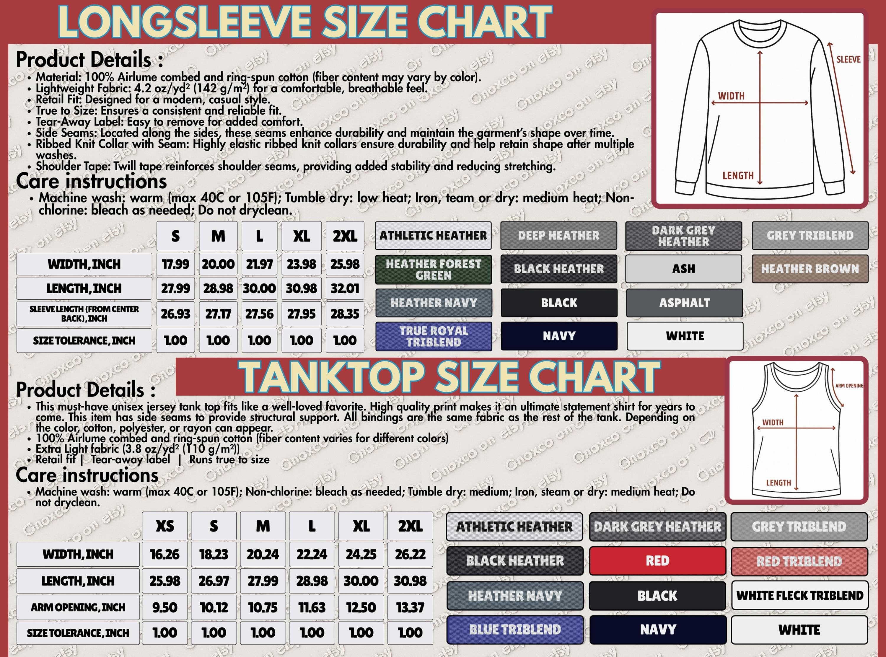 a long sleeve size chart for a tank top