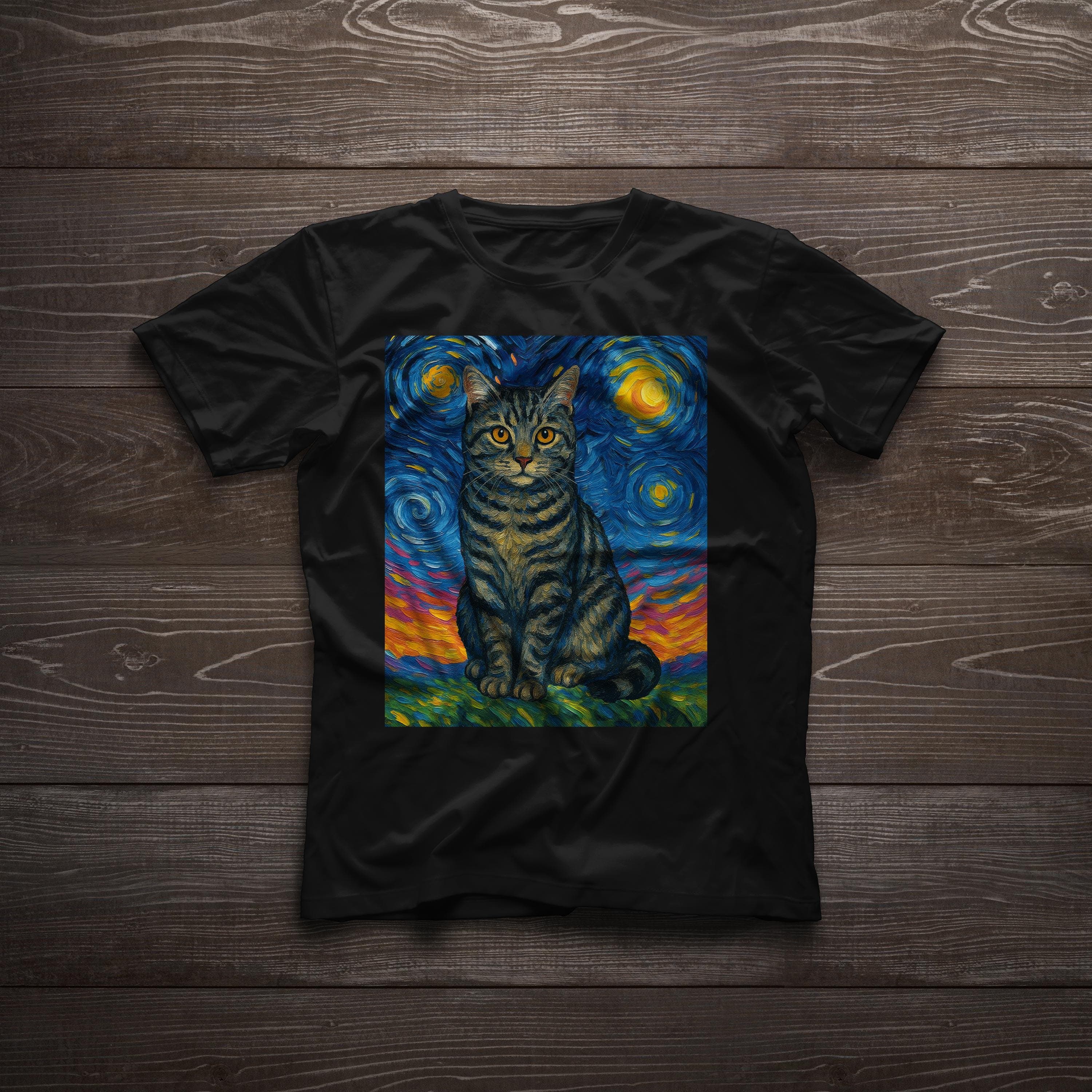 Tabby Cat Van Gogh Starry Night Gray Tabby Cat  Classic Silver Mackerel Tabby Feline Art Unisex classic T-Shirt
