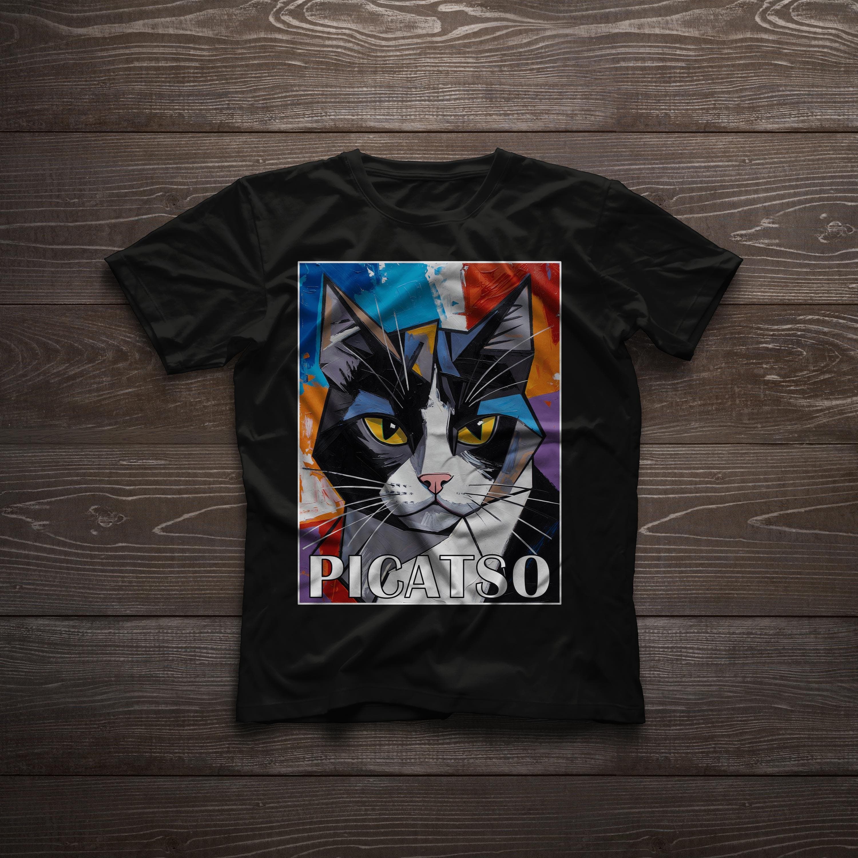 Picatso Cat T-Shirt, Colorful Cubist Art Design