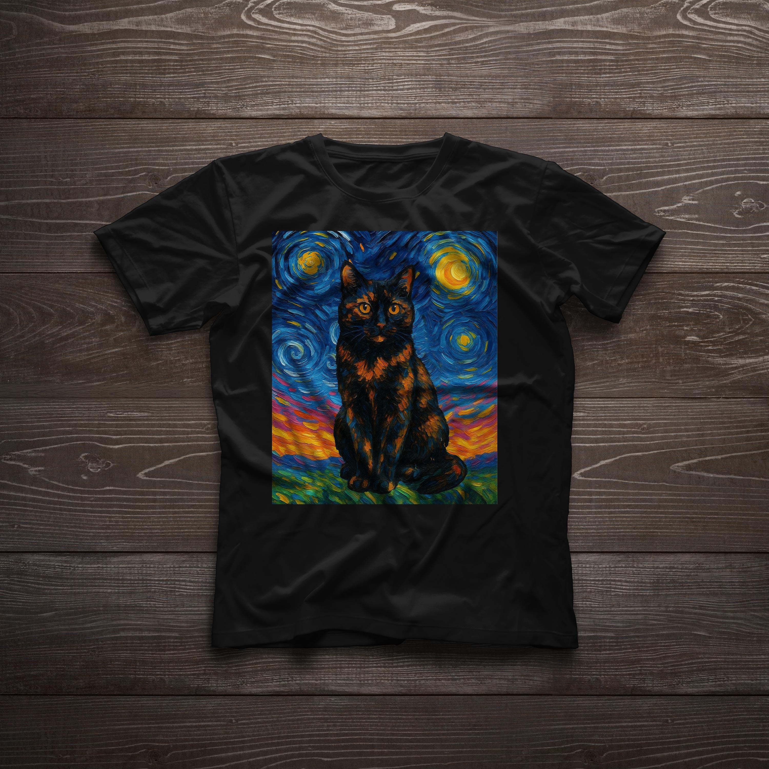 Tortoiseshell Van Gogh Starry Night Tortoiseshell Cat Marbled Orange & Black Feline Art Tee Unisex classic T-Shirt