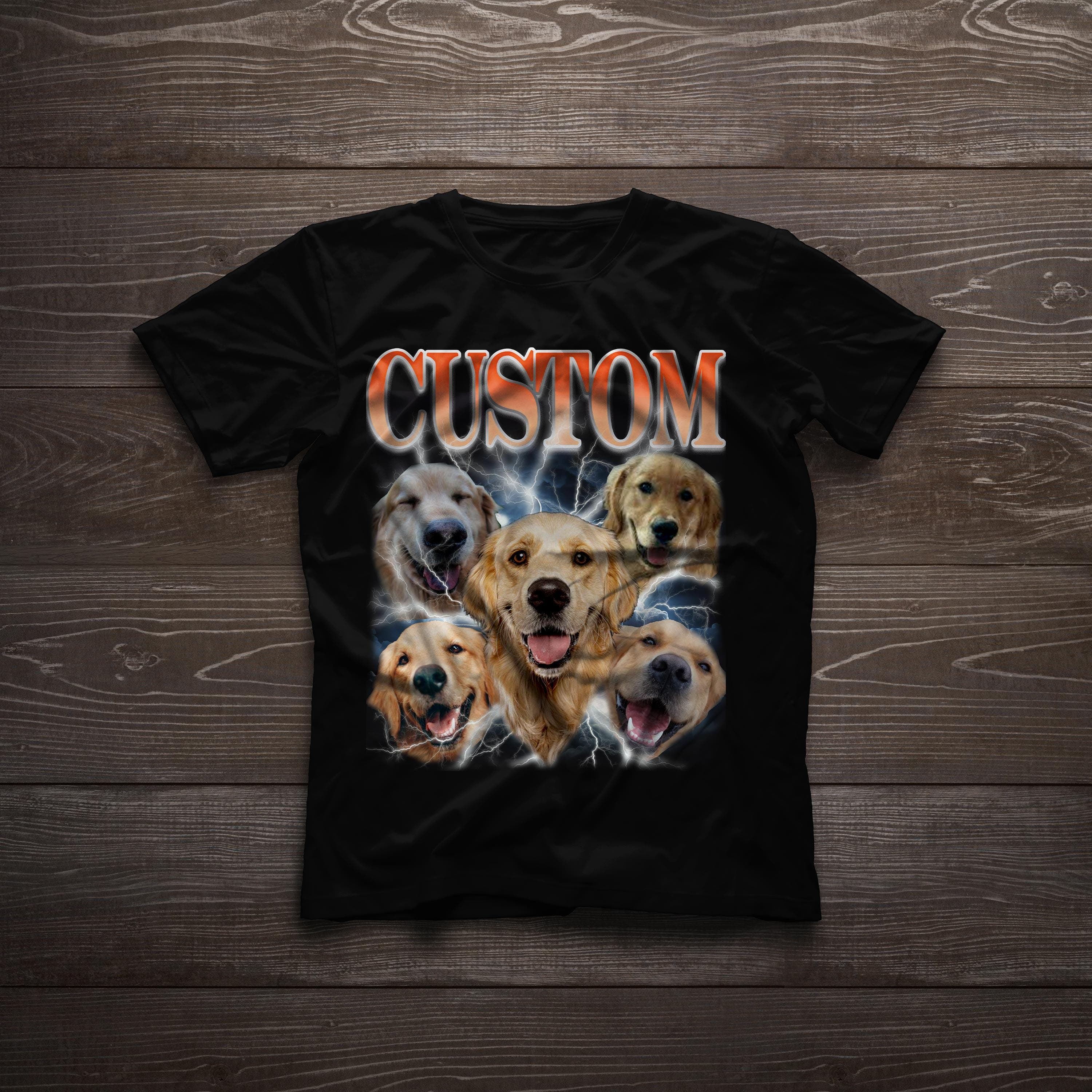 Custom Pet Portrait Dog Cat T-Shirt, Retro 90s Bootleg Style Graphic Tee