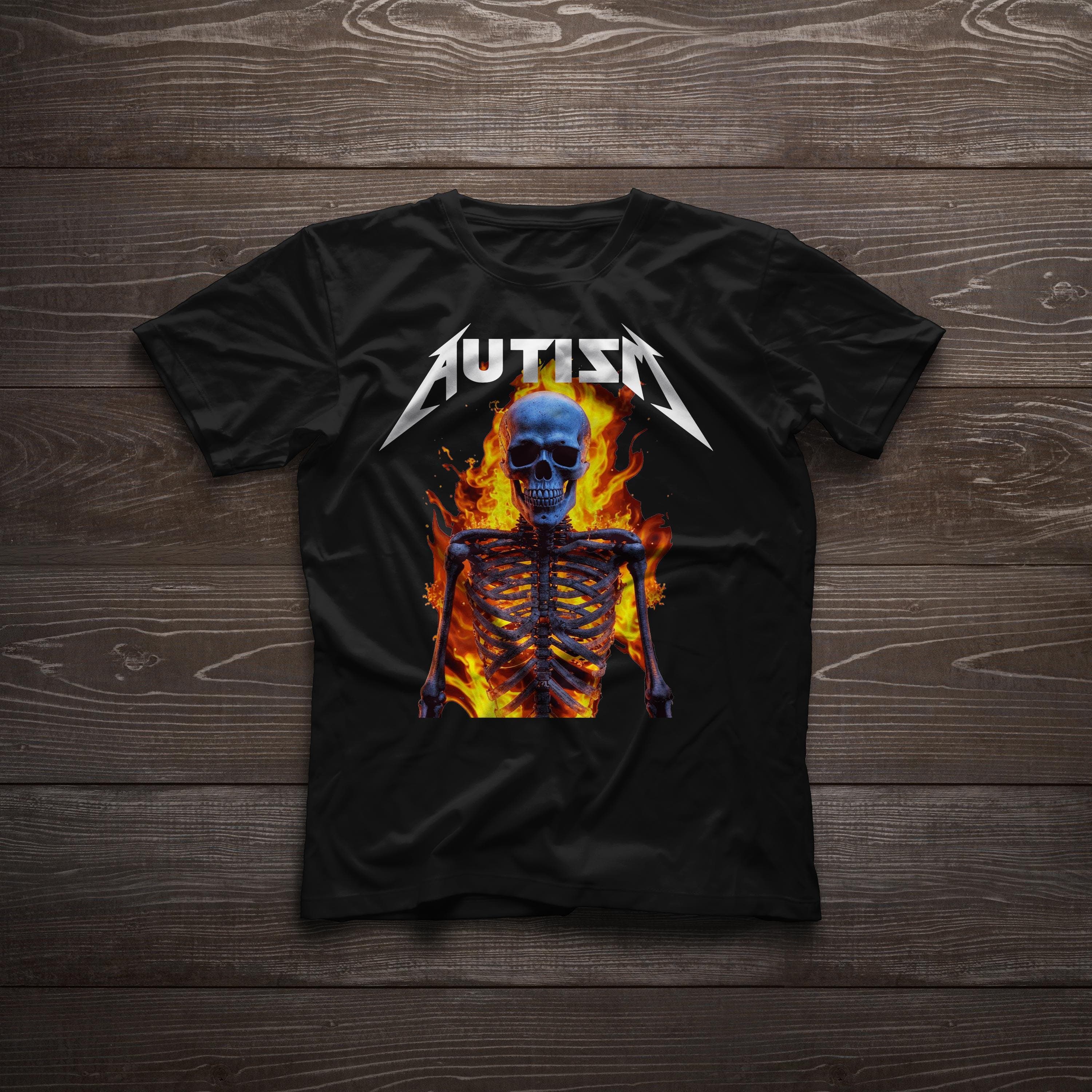 Autism Rock Inspired Meme Metal Skeleton on Fire Meme Joke Unisex t-shirt