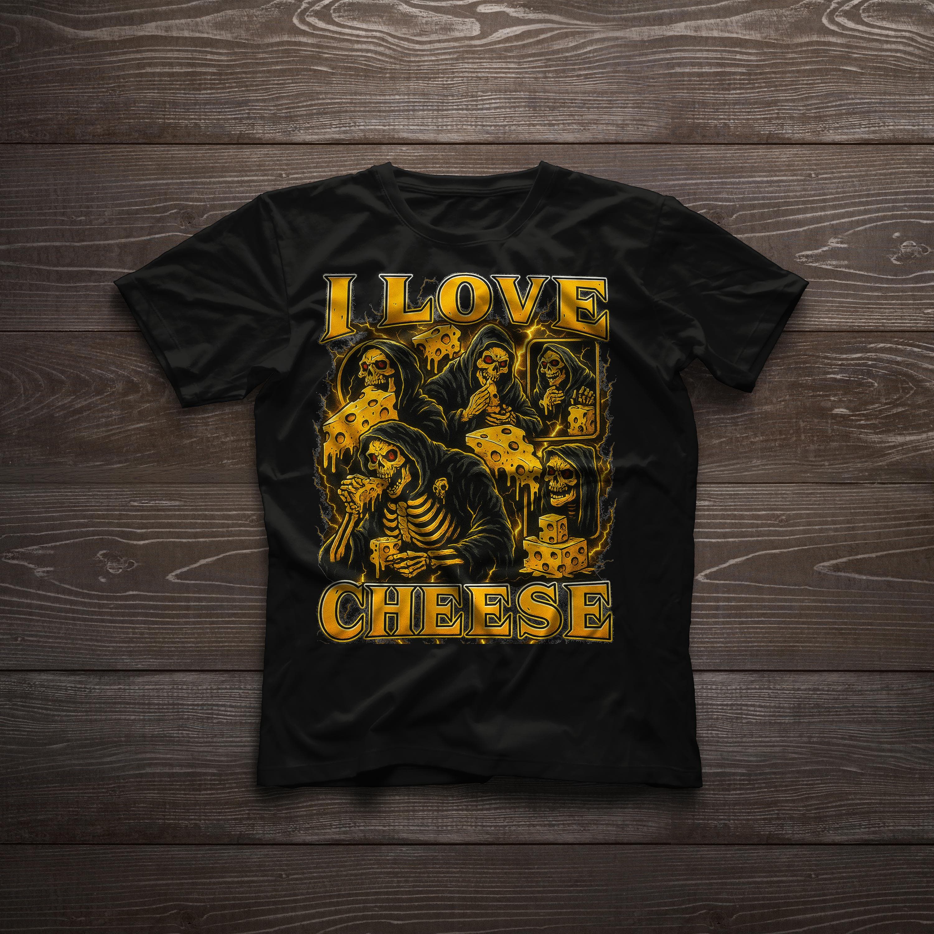 I Love Cheese Grim Reaper T-Shirt - Funny Vintage Meme Tee
