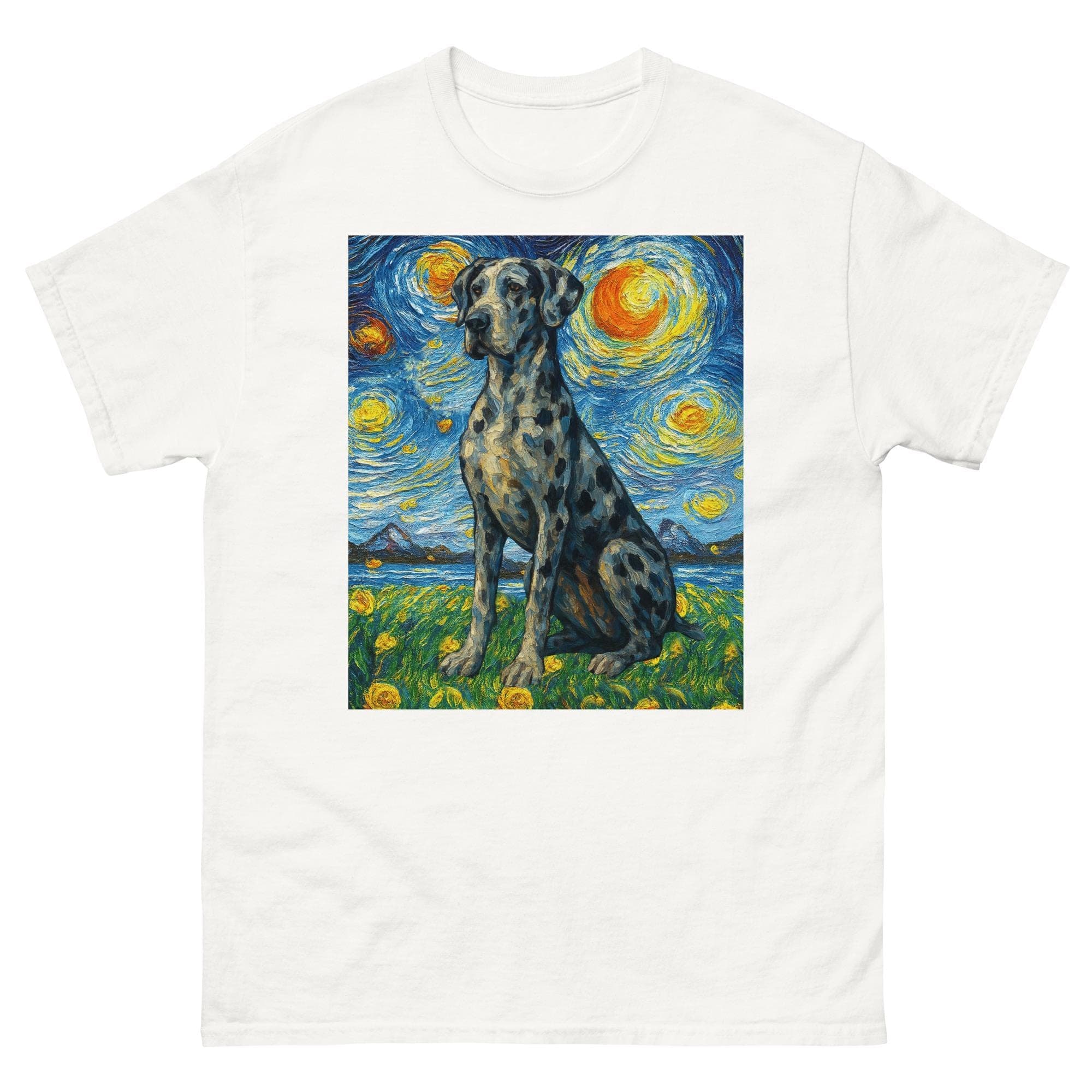Great Dane Van Gogh Starry Night Great Dane Majestic Giant Breed Dog Art & Gift Unisex classic T-Shirt