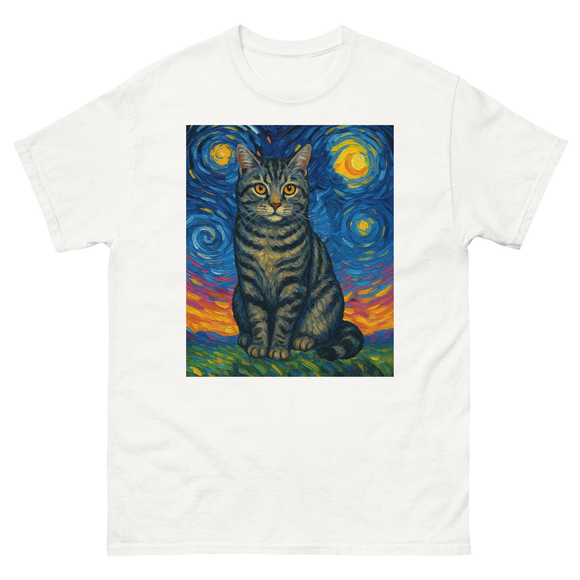 Tabby Cat Van Gogh Starry Night Gray Tabby Cat Classic Silver Mackerel Tabby Feline Art Unisex classic T-Shirt