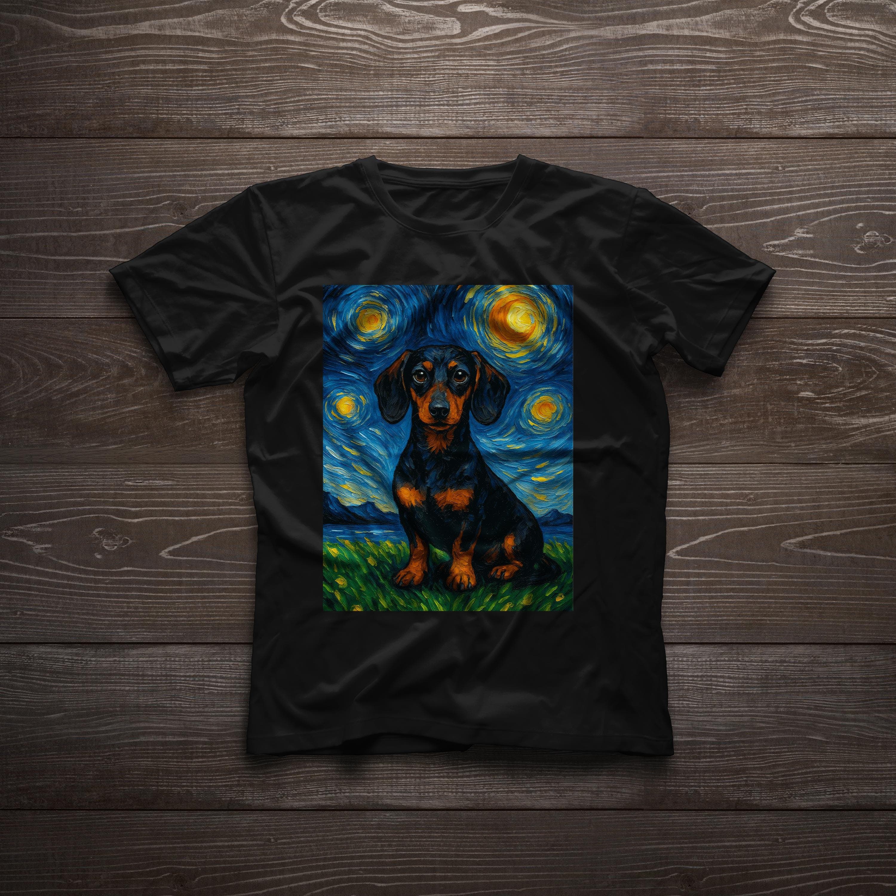 Dachshund Van Gogh Starry Night Dachshund  Long & Low Wiener Dog Art Doxie Lover Gift Unisex T-Shirt