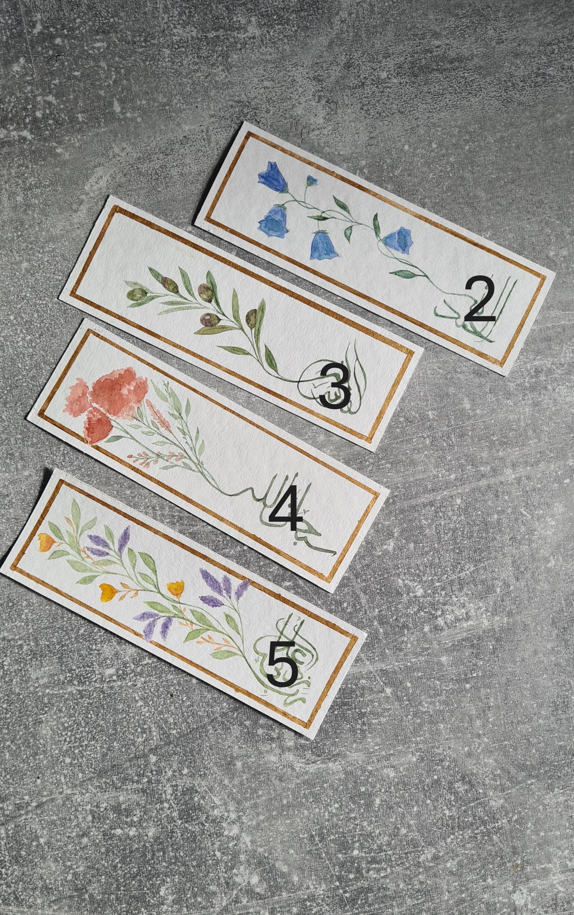 Personalisierter, handgemalter Lesezeichen mit arabischer Namens-Kalligraphie | Blumendesign | Aquarell | Handgemachtes Islamisches Geschenk - image 4