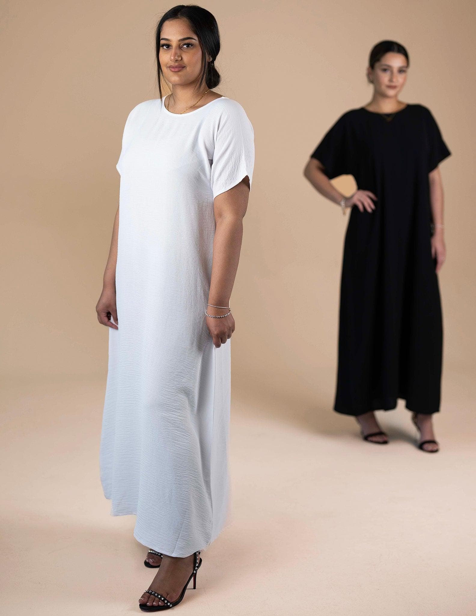Half-sleeve slip dress - White