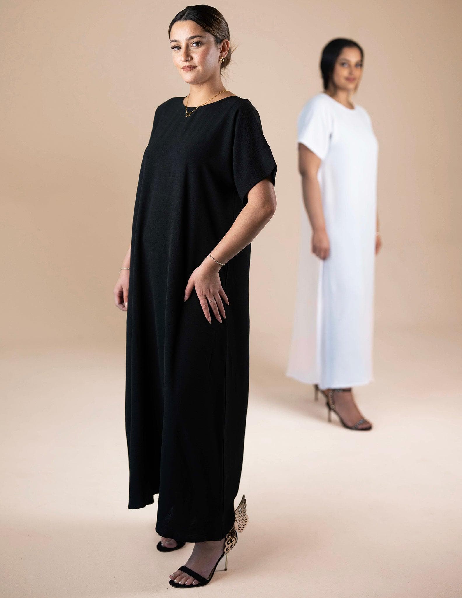 Half-sleeve slip dress - Black