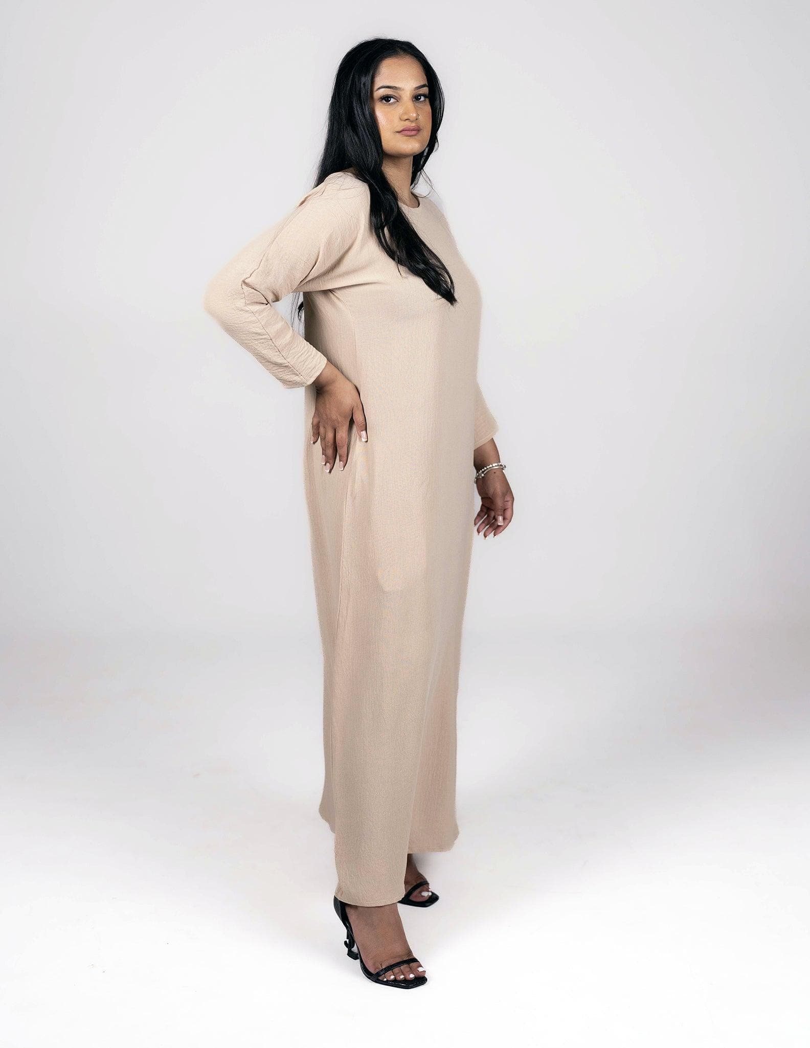 Full Sleeve Beige Slip Dress - image 4
