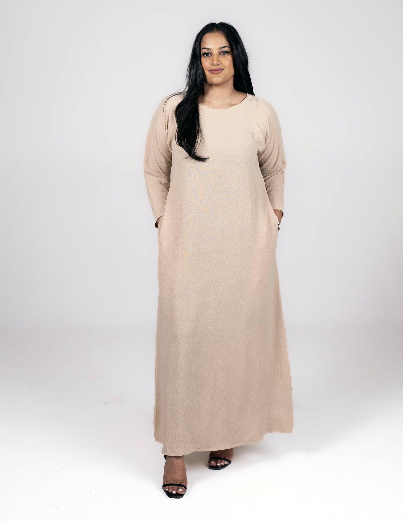 Full Sleeve Beige Slip Dress