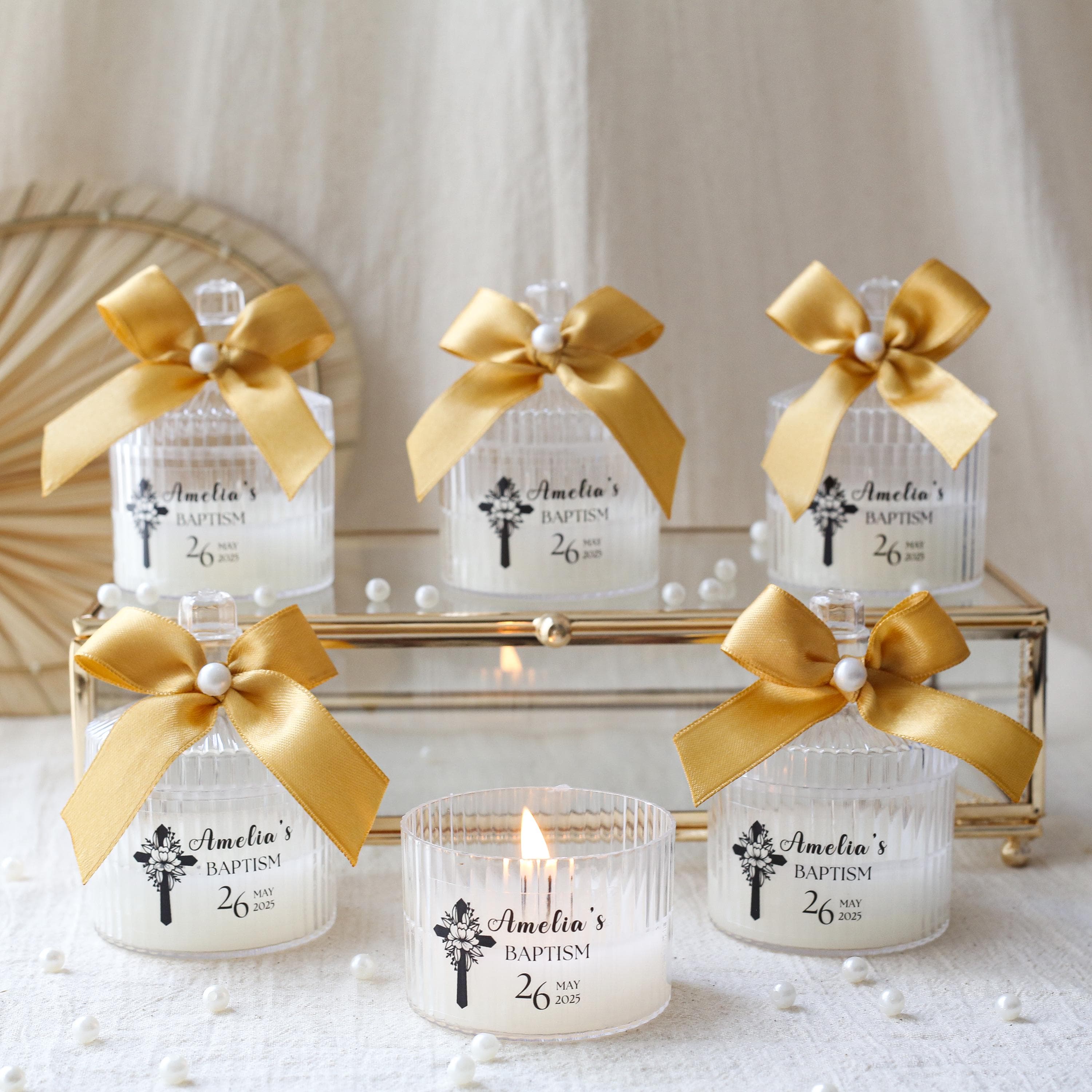 Personalized Baptism Candle Favor: Scented Rose Candle, Christening Gift