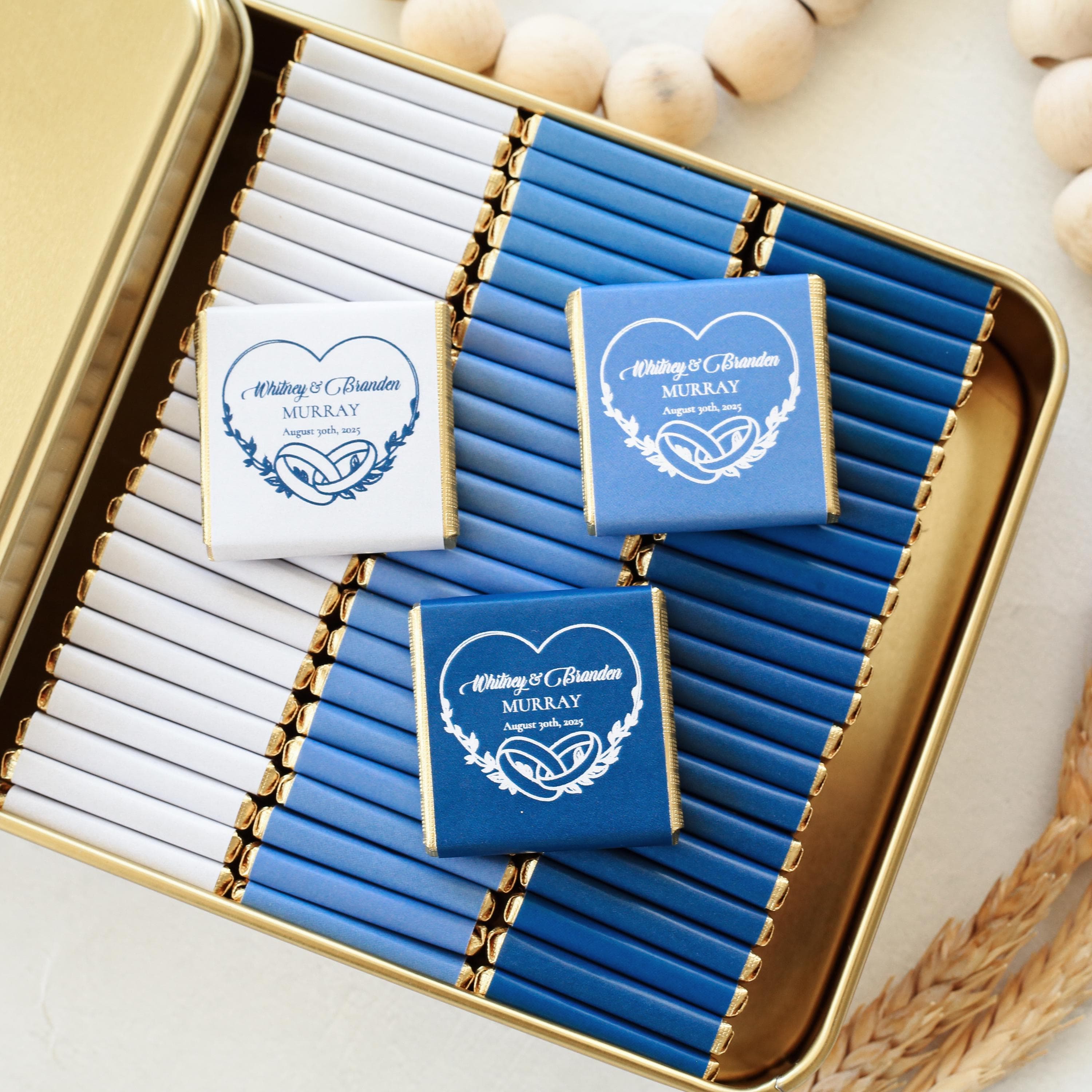 Personalized Wedding Chocolate Favors: Luxury Gold Foil, 50 Pcs