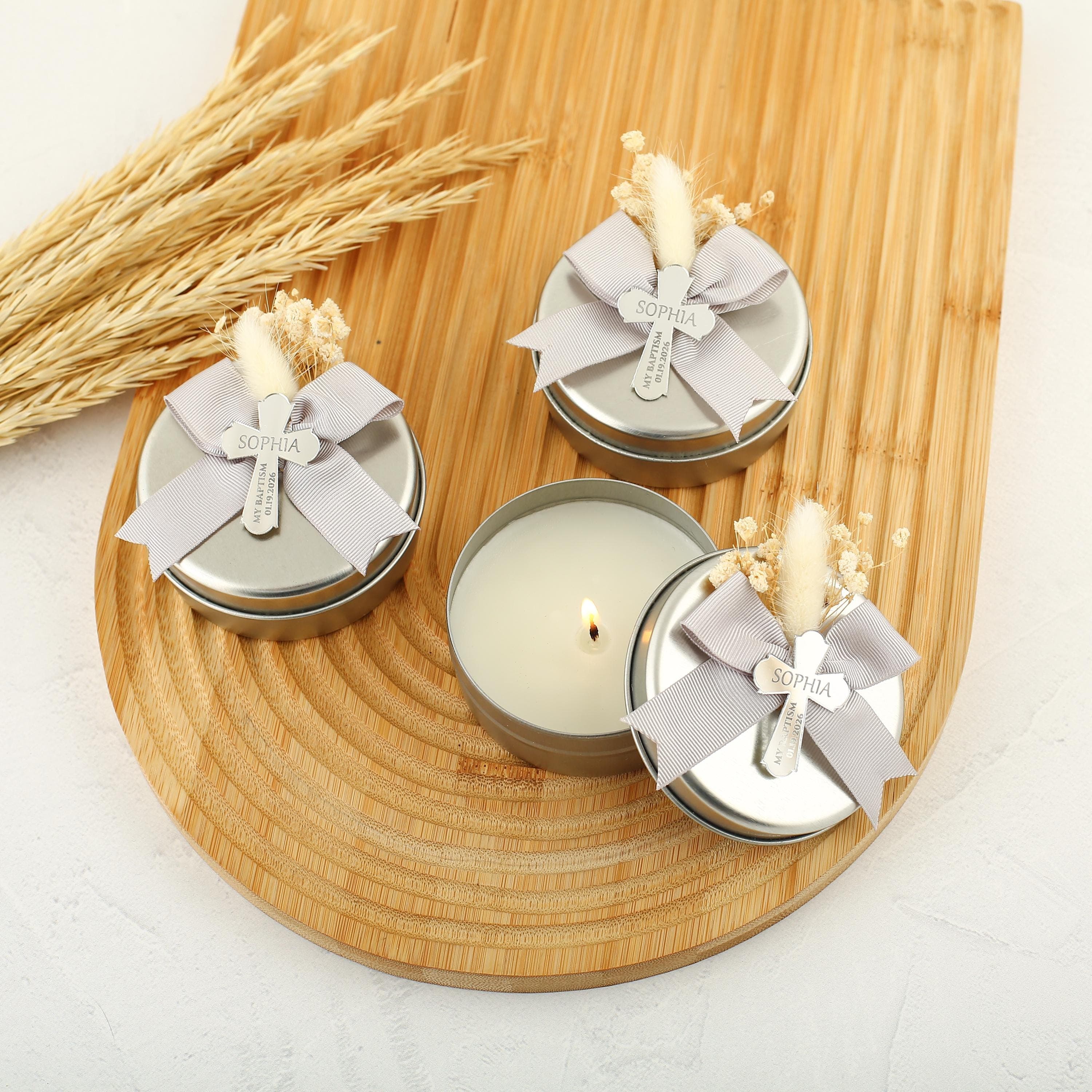 Personalized Candle Wedding Favors: Mini Metal Tin, Baptism Favors - image 4