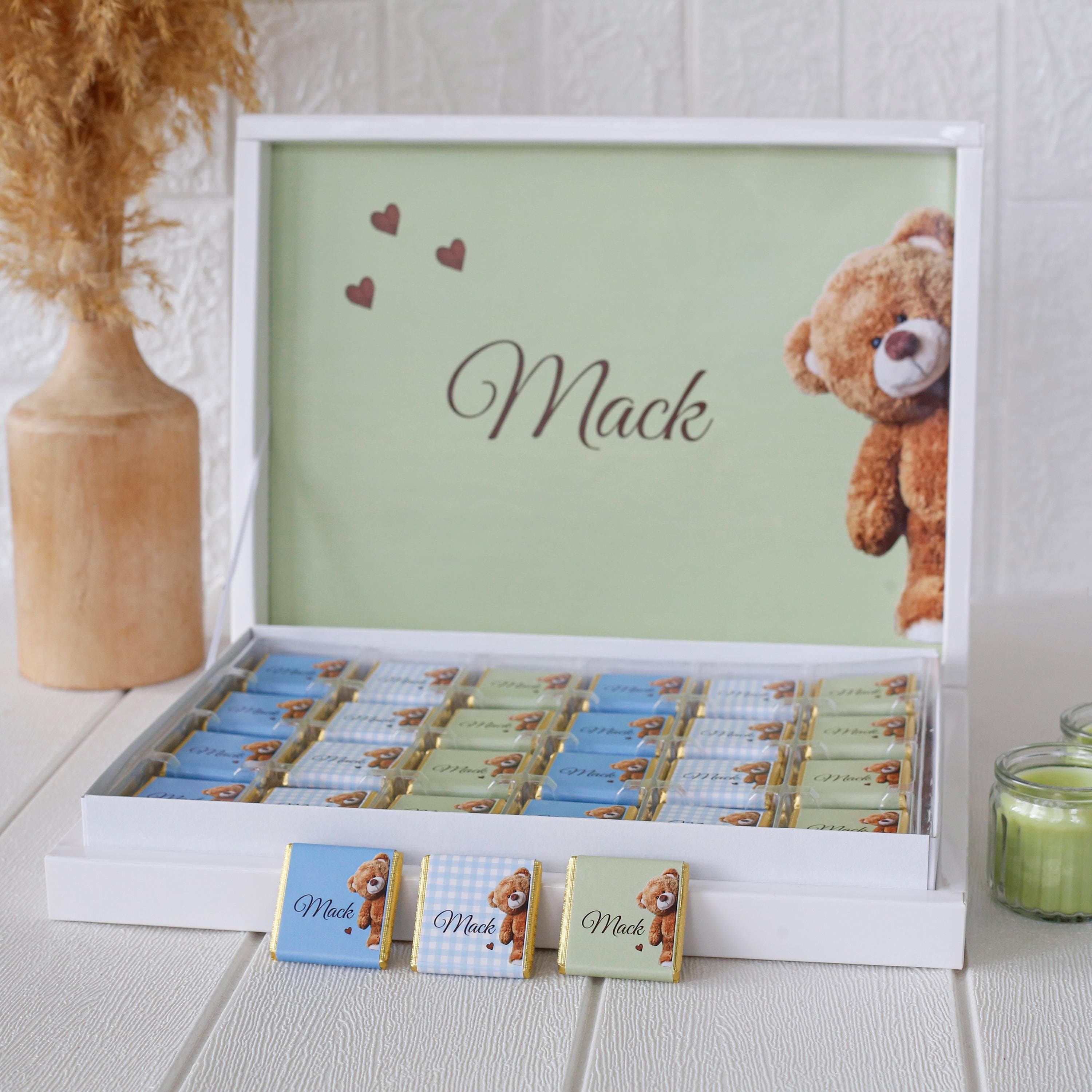 Personalized Baby Shower Chocolate Box, Baby Boy Party Favors, Custom Newborn Gift, Teddy Bear Baby Birthday Favor, Baptism Chocolate Gift - image 3