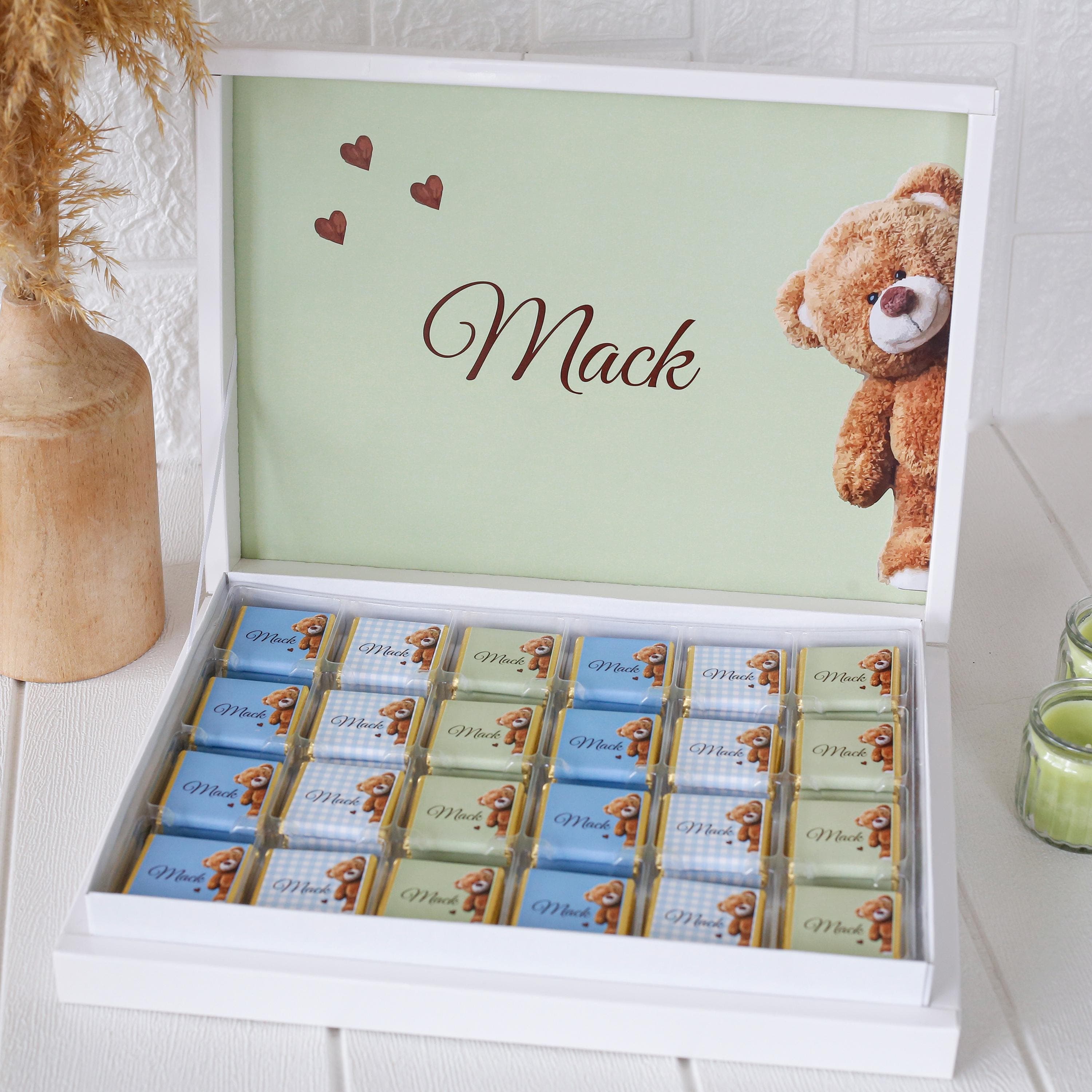 Personalized Baby Shower Chocolate Box, Baby Boy Party Favors, Custom Newborn Gift, Teddy Bear Baby Birthday Favor, Baptism Chocolate Gift - image 5