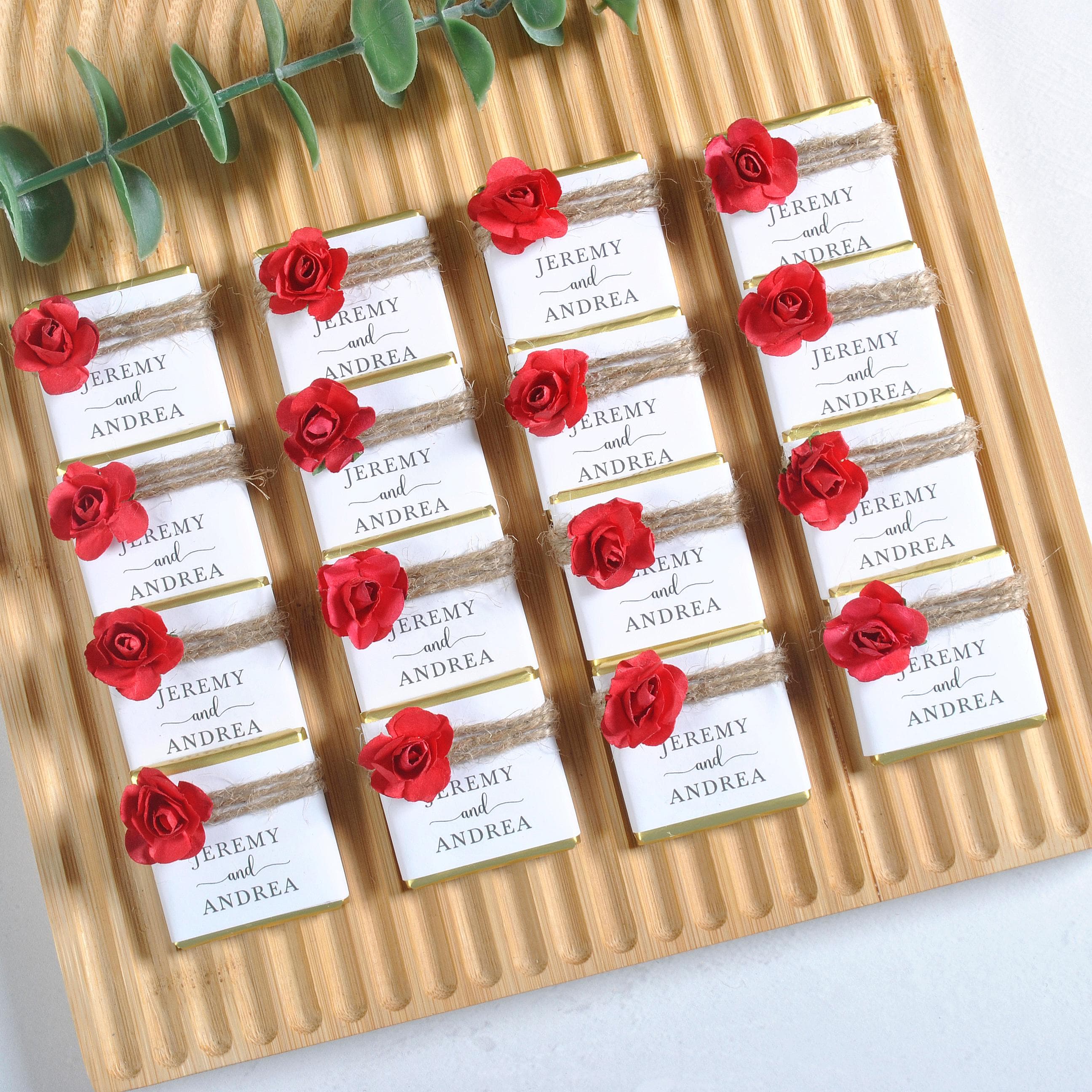 Red Floral Chocolate Wedding Favors: Personalized Engagement Party Favors