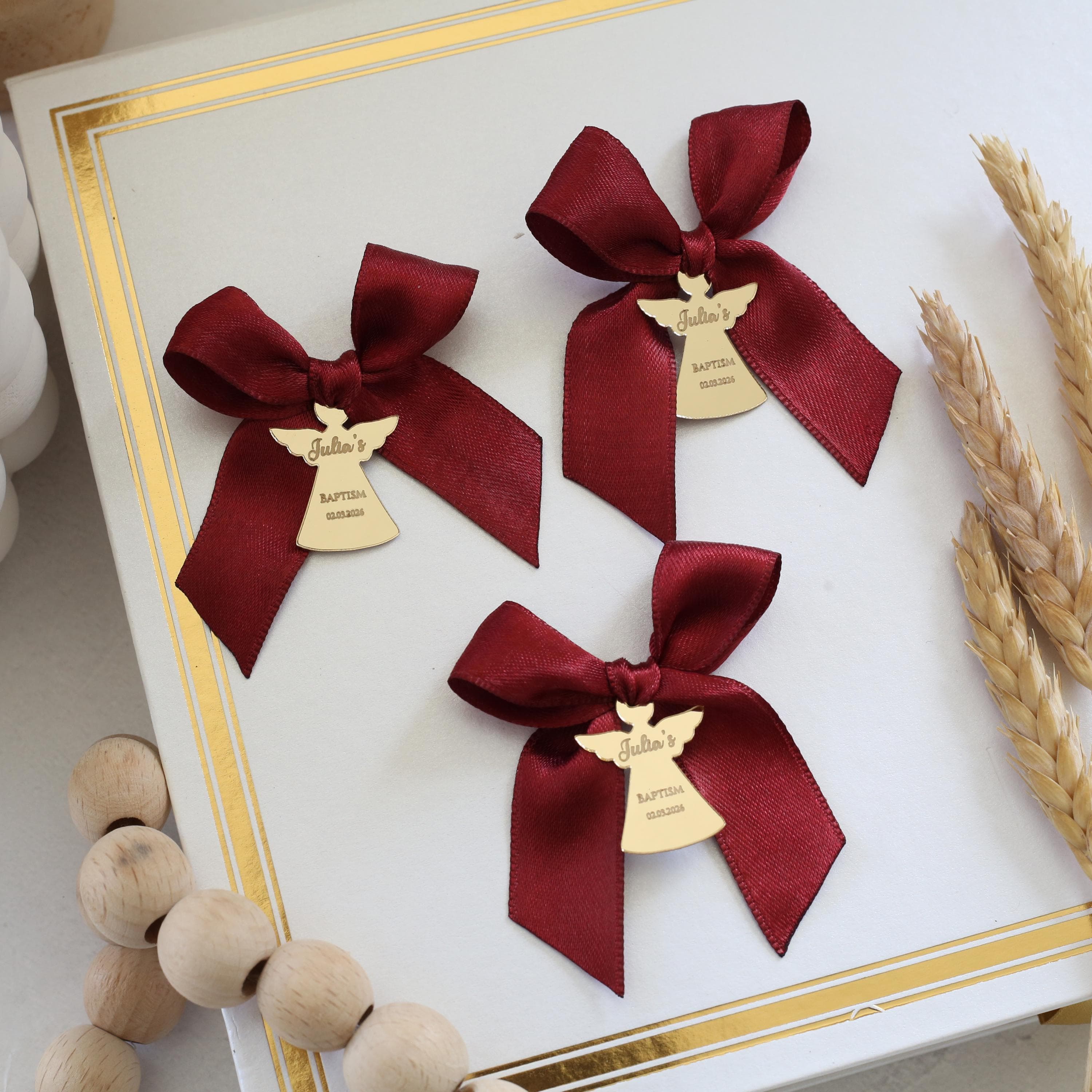 Personalized Gold Mirror Baptism Favor Tags with Ribbon - image 4