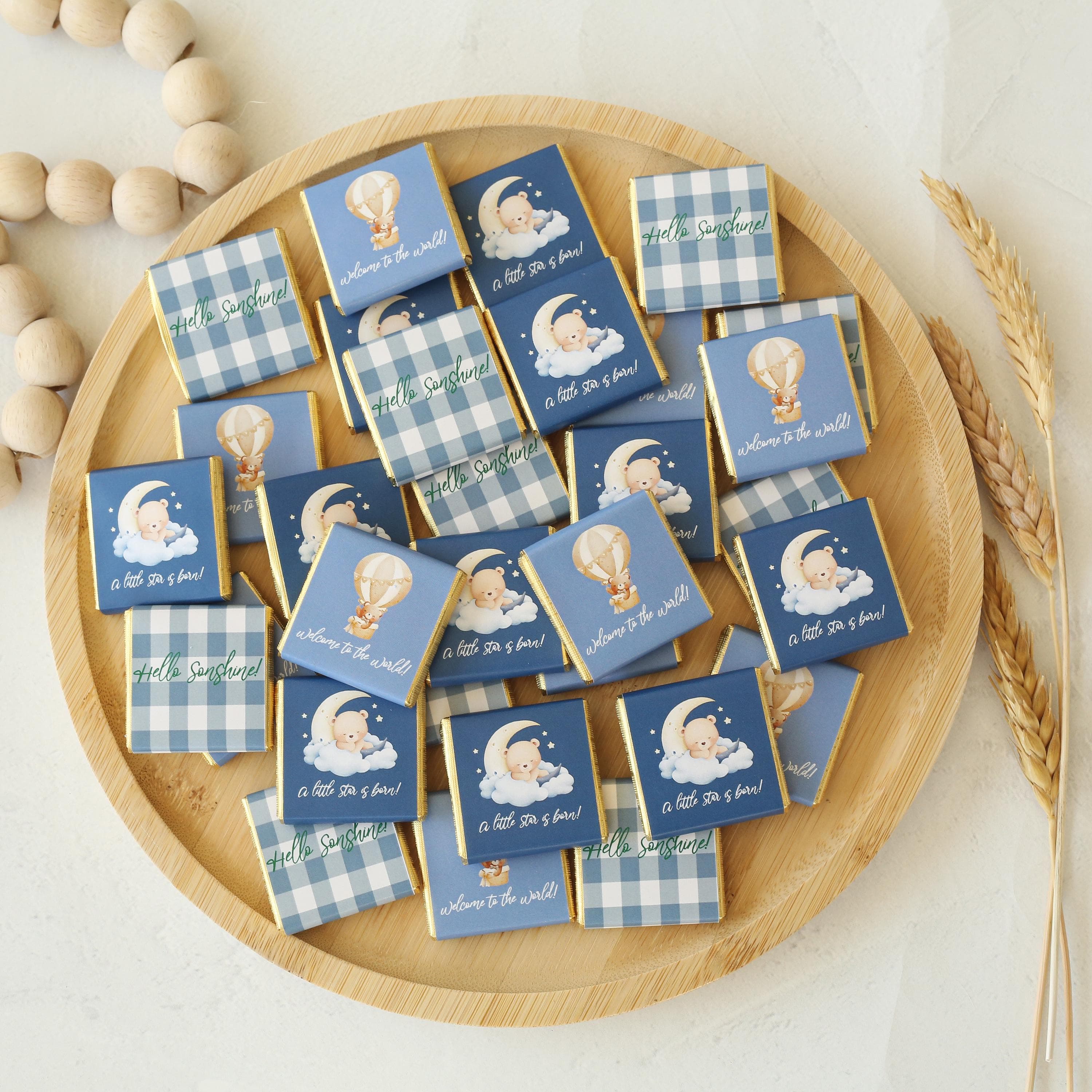 Custom Teddy Bear Birthday Chocolate, Personalized Chocolate Favors for Baby Shower, Newborn Baby, Baptism & First Birthday Party Treats