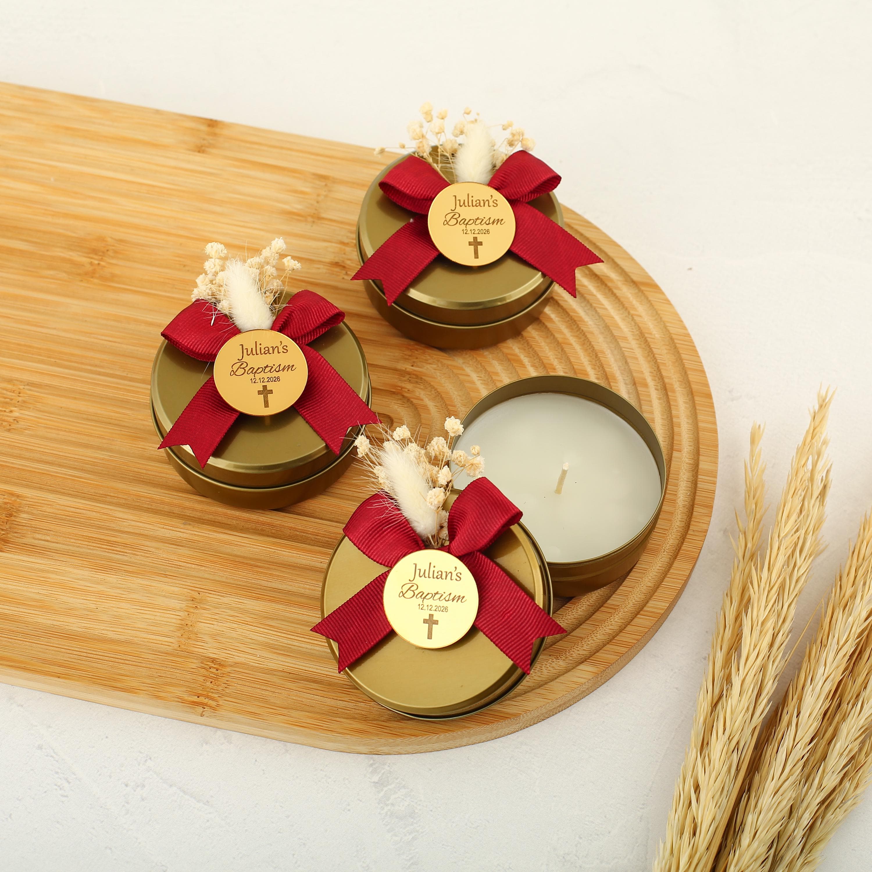 Personalized Baptism Candle Favors: Elegant Scented Christening Gift