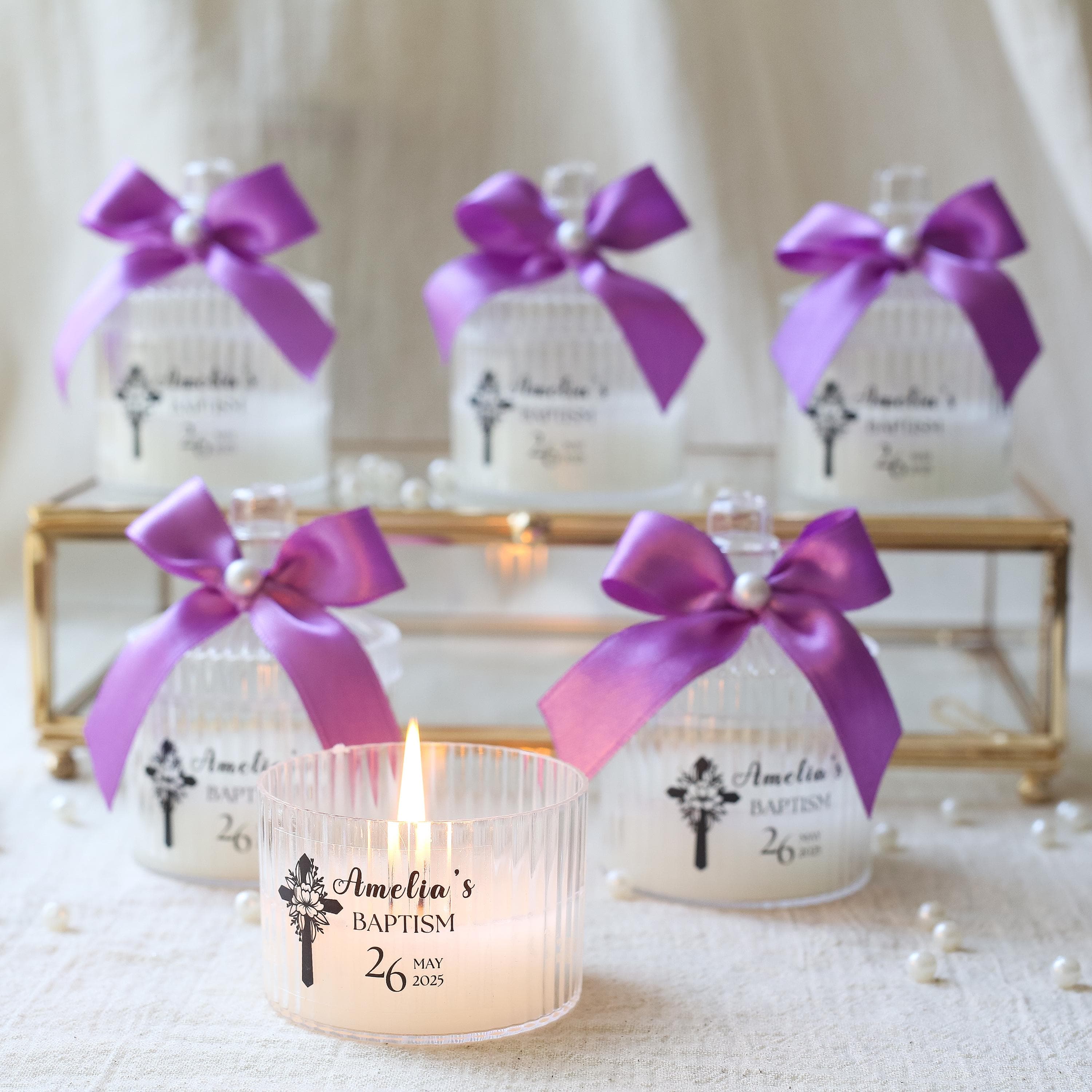 Personalized Wedding Candle Favor: Scented Plastic Candle, Baptism Gift - image 5