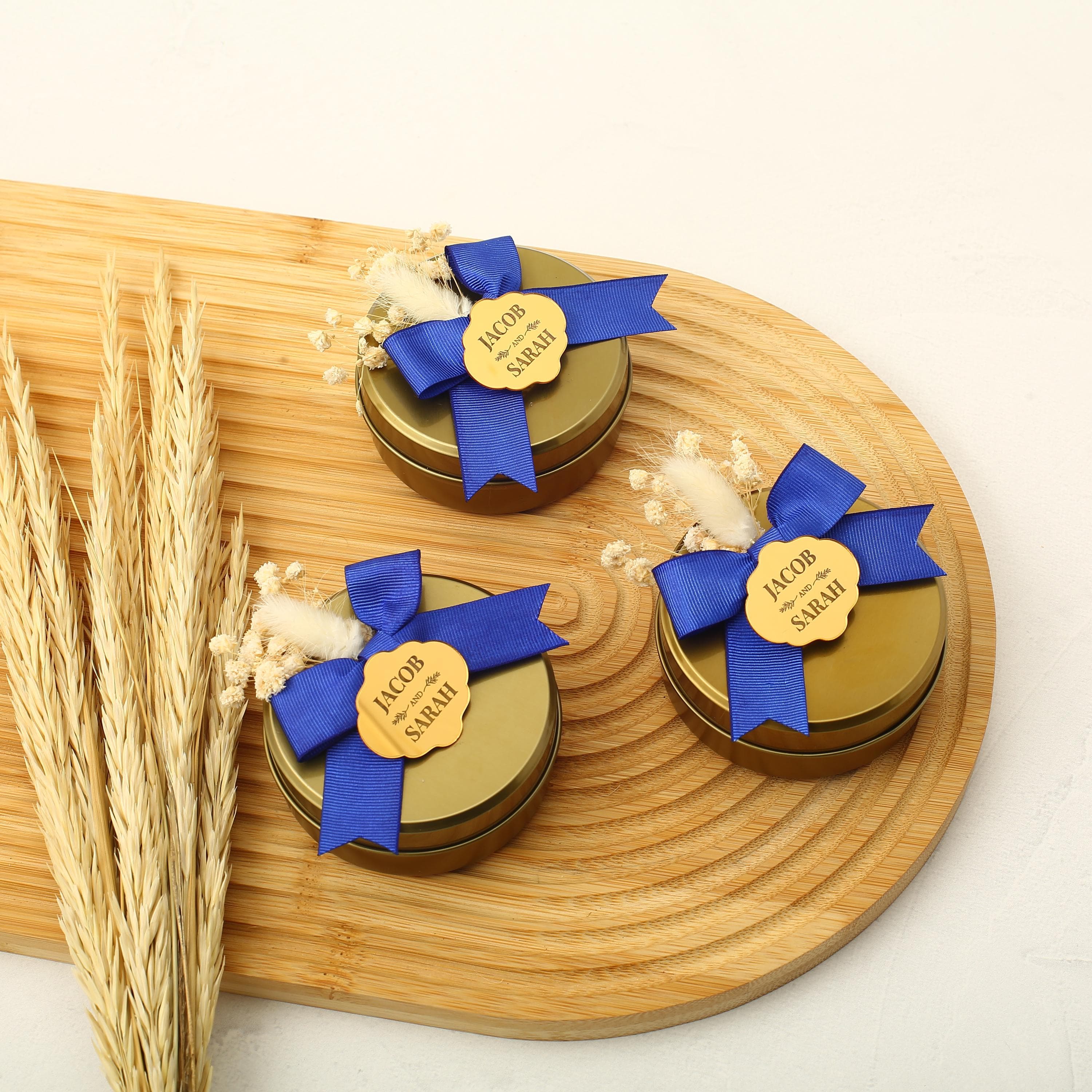 Personalized Candle Wedding Favors: Mini Metal Tin, Baptism Favors