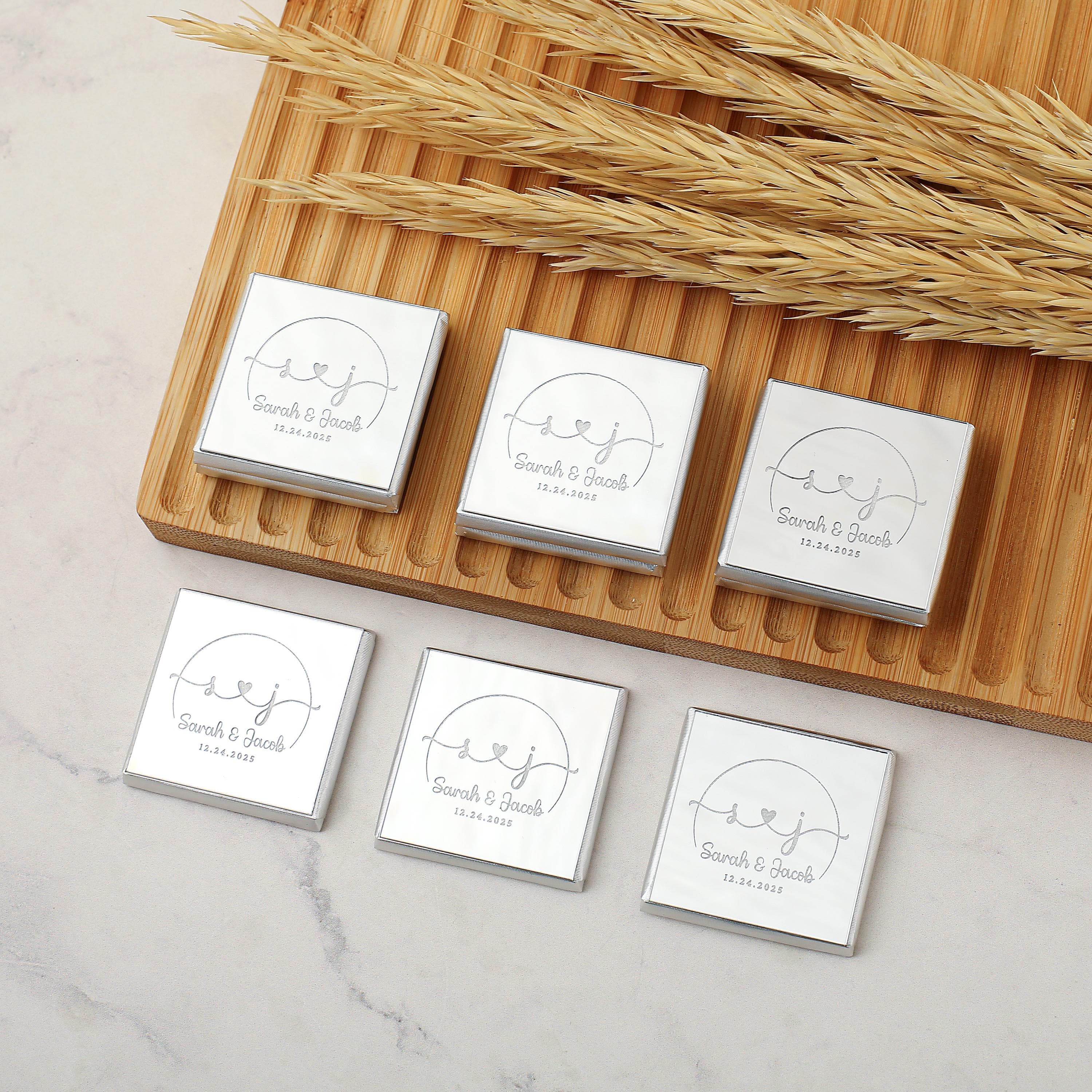 Personalized Chocolate Favors: Gold Plexiglass Wedding, Baptism, Engagement - image 3