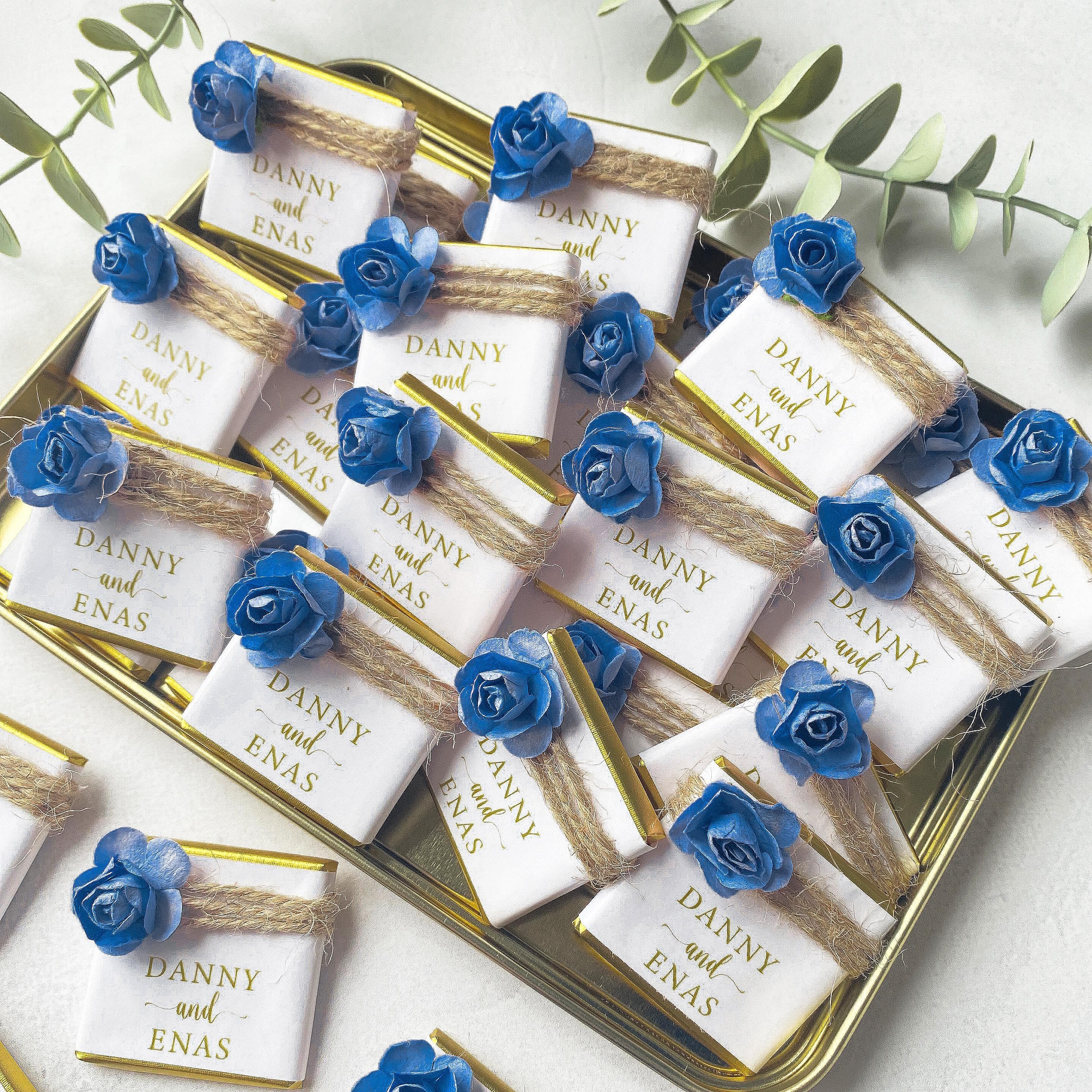 Blue Floral Wedding Favor Chocolate: Personalized Party Favors
