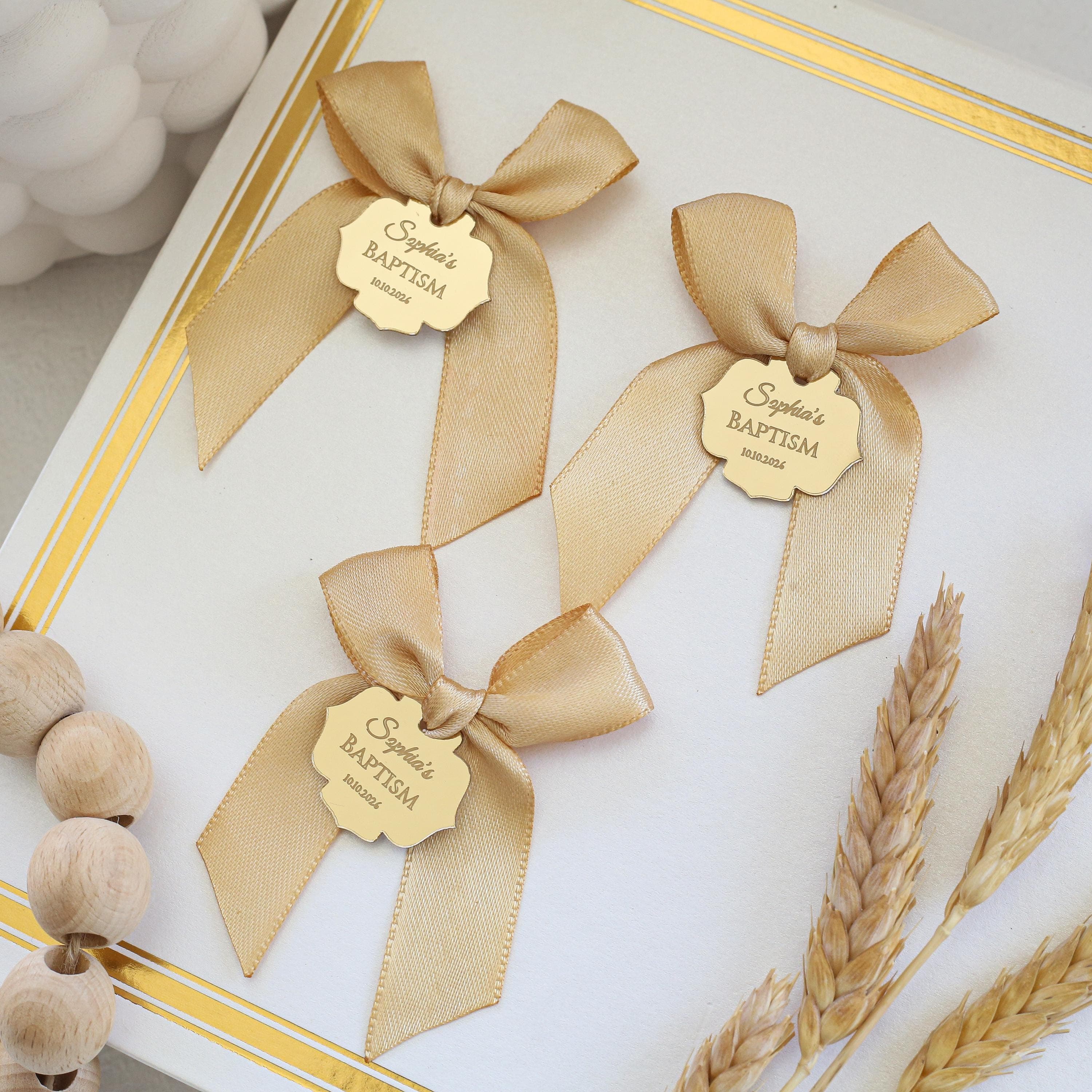 Personalized Gold Mirror Baptism Favor Tags with Ribbon - image 5