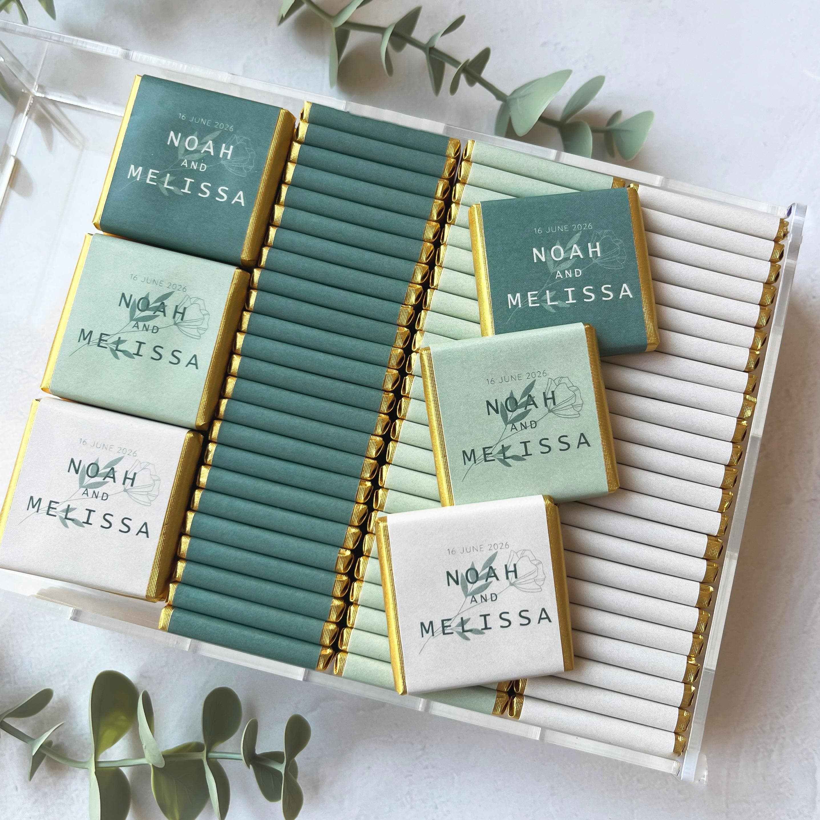 50 Pcs Custom Wedding Chocolate Favors: Engagement, Baptism
