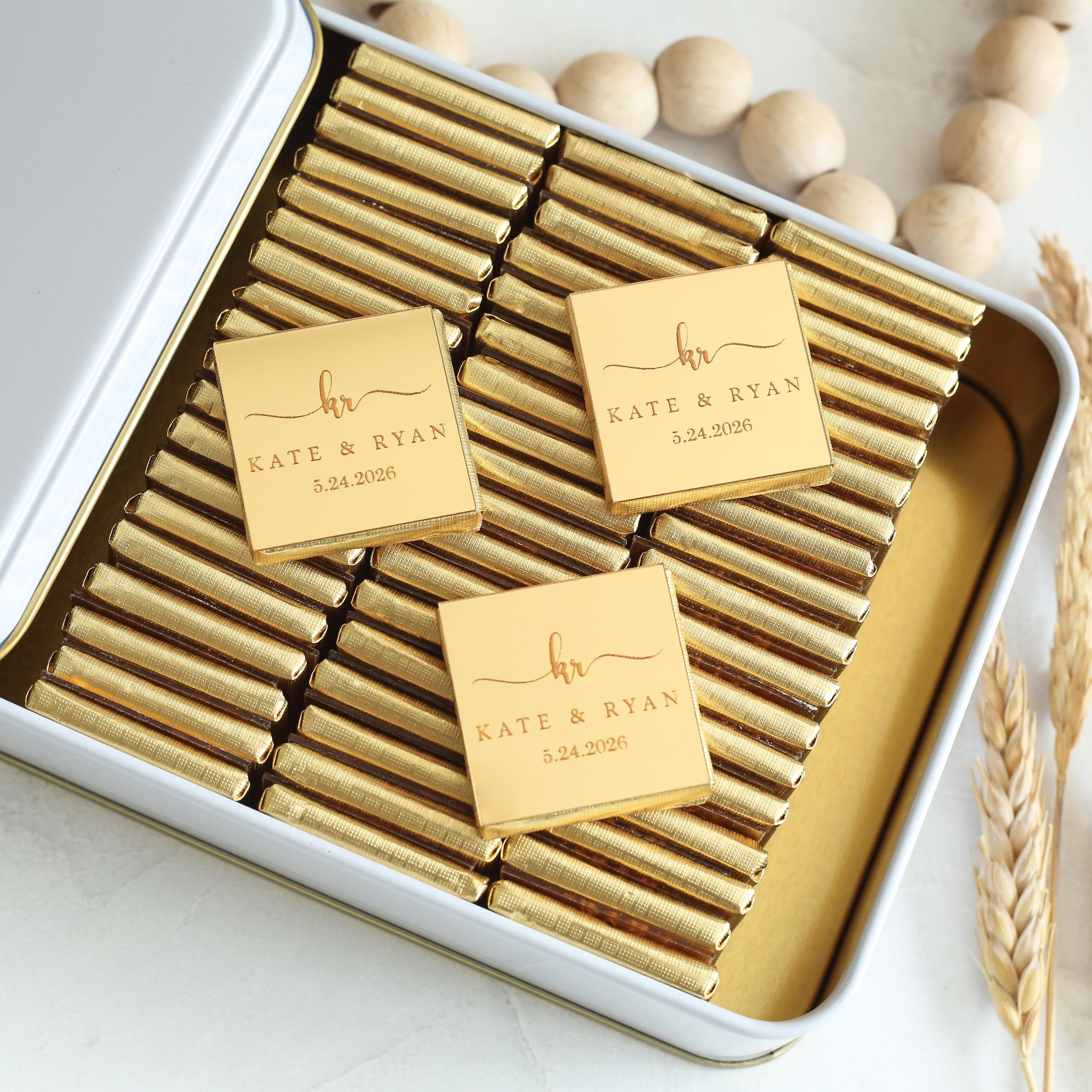 Wedding Personalized Gold Mirror Chocolate, Engagement Plexiglass Chocolate Gift, Custom Wedding Bulk Chocolate Favors, Birthday - image 5
