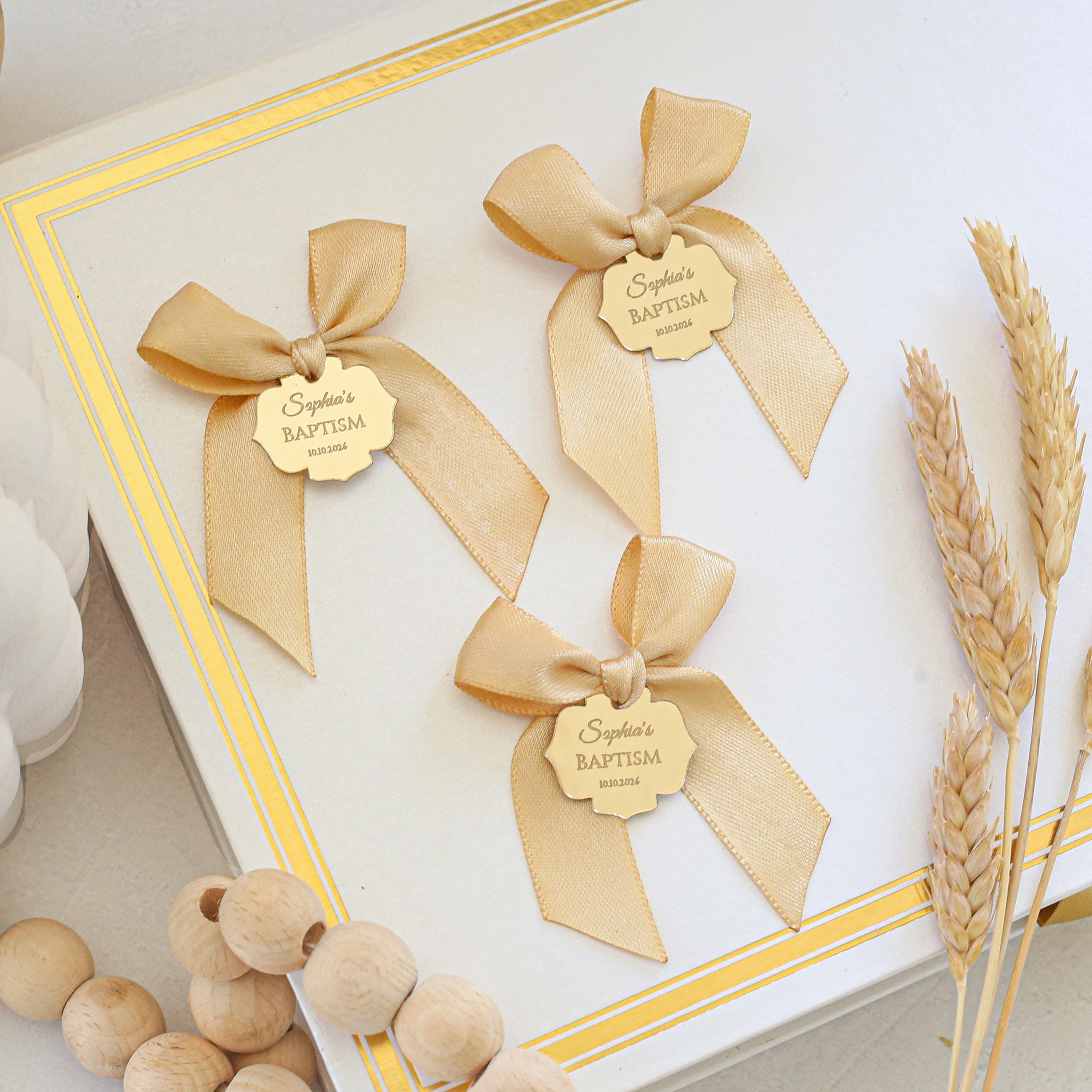 Personalized Gold Mirror Baptism Favor Tags with Ribbon - image 3