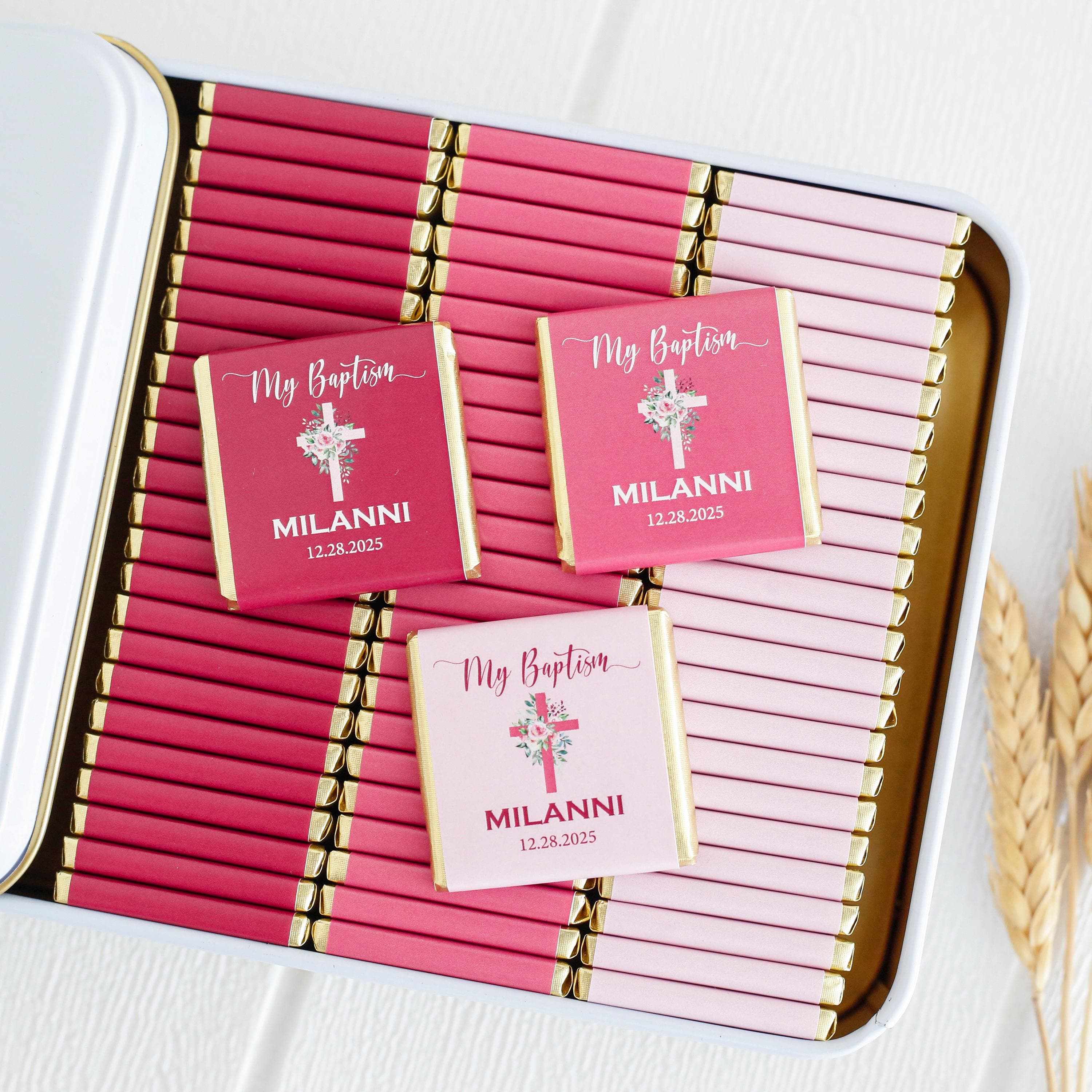 50 Pcs Baptism Chocolate Favors, Personalized Baptism Chocolate Gift, Christening Favors, Communion Favors, Baptism Chocolate, Party Favors
