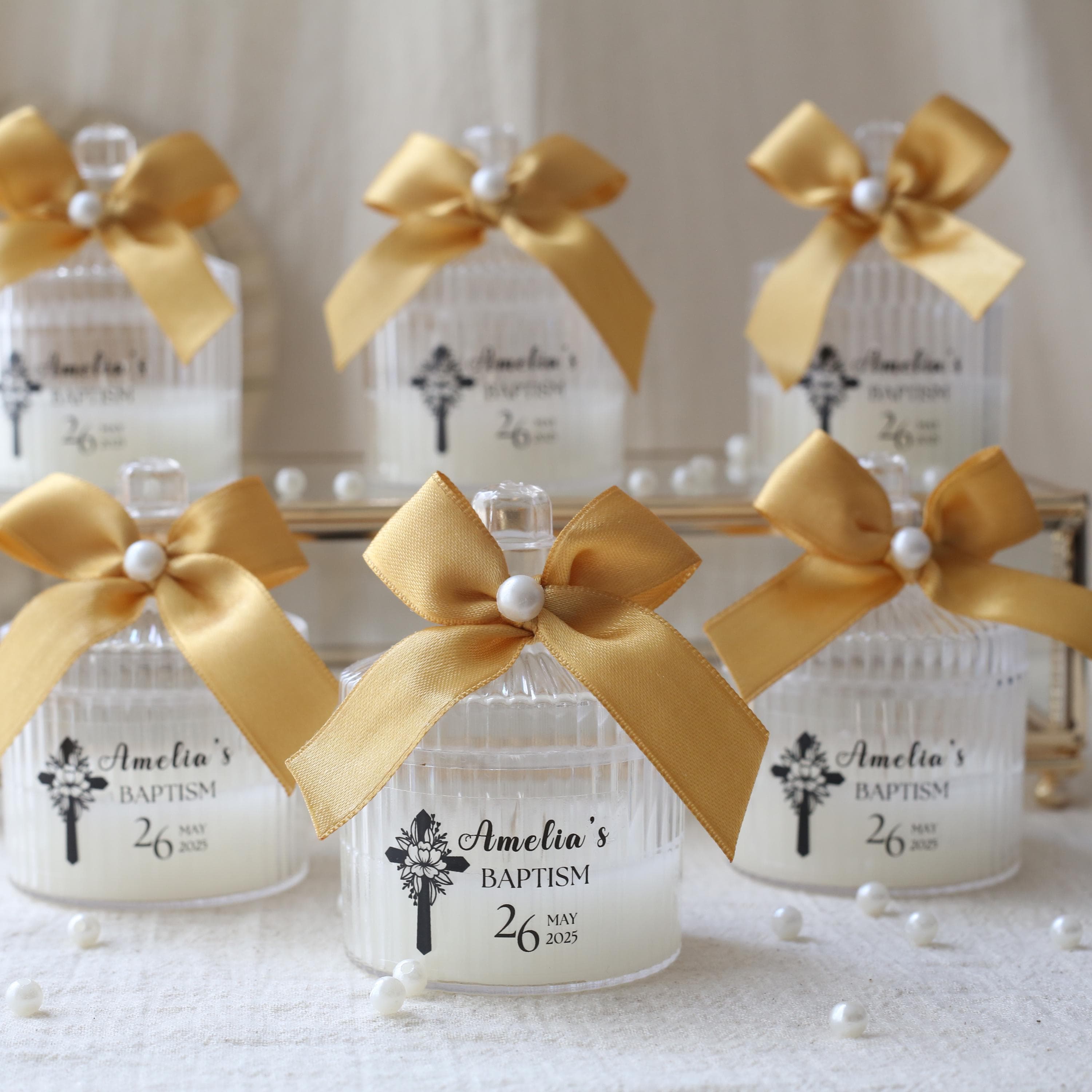 Personalized Baptism Candle Favor: Scented Rose Candle, Christening Gift - image 5