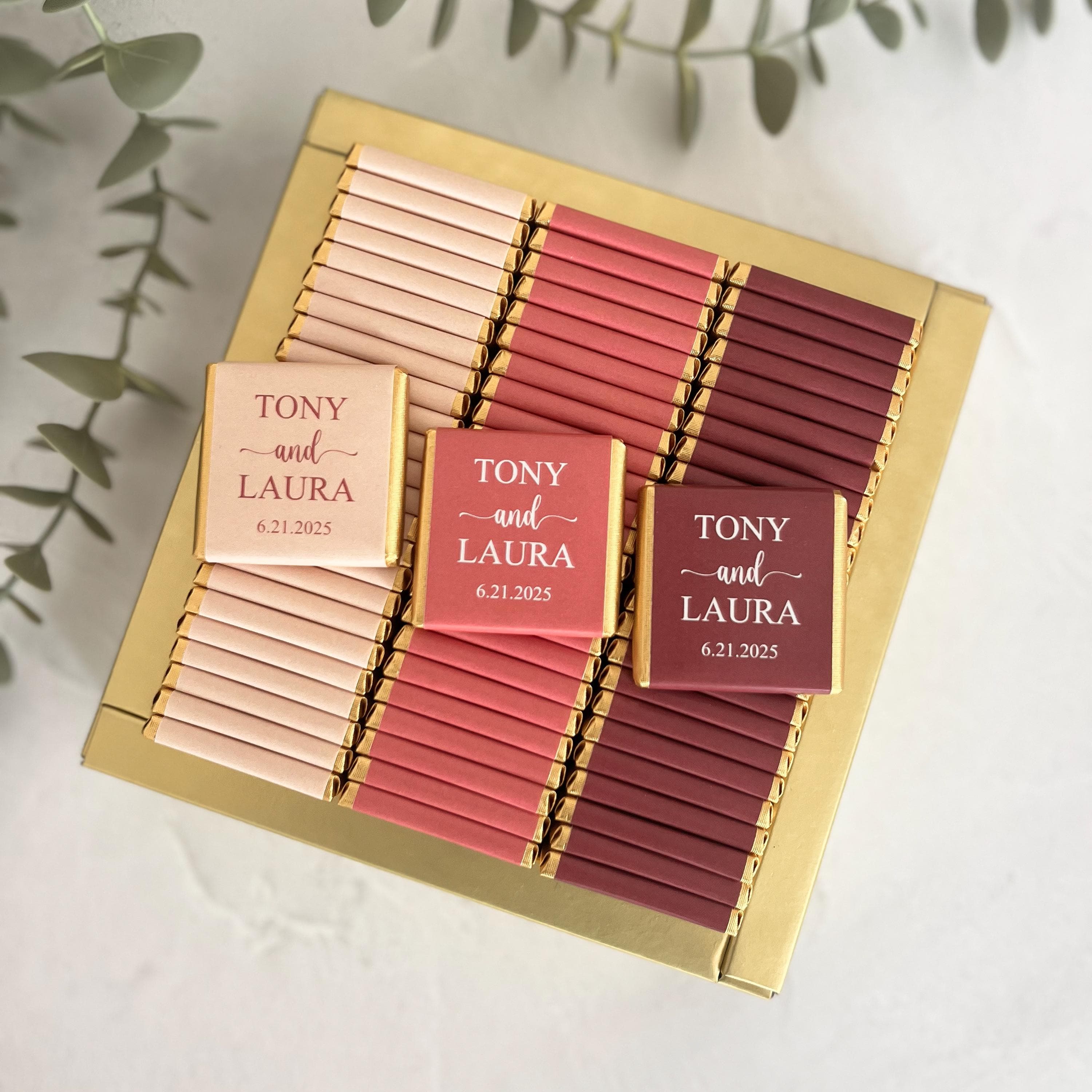 50 Pcs Personalized Wedding Chocolate Favors: Engagement, Guests