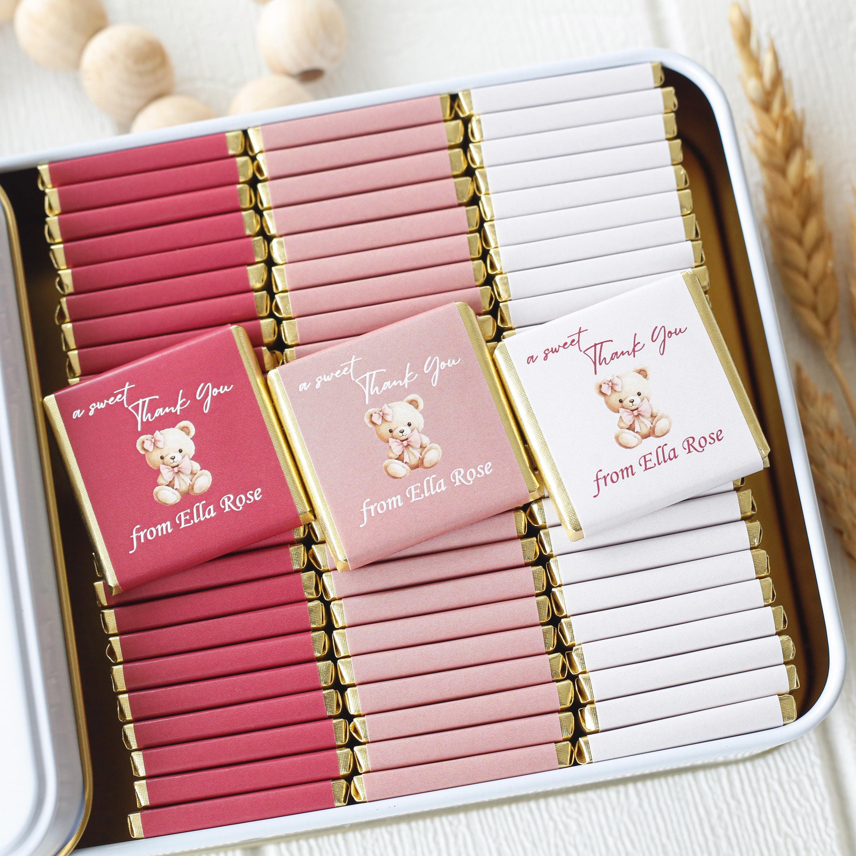 Custom Teddy Bear Birthday Chocolate , Welcome Baby Party Chocolate, Teddy Bear Party Favor, Baby Shower Chocolate, 50 Pcs Wedding Chocolate - image 3