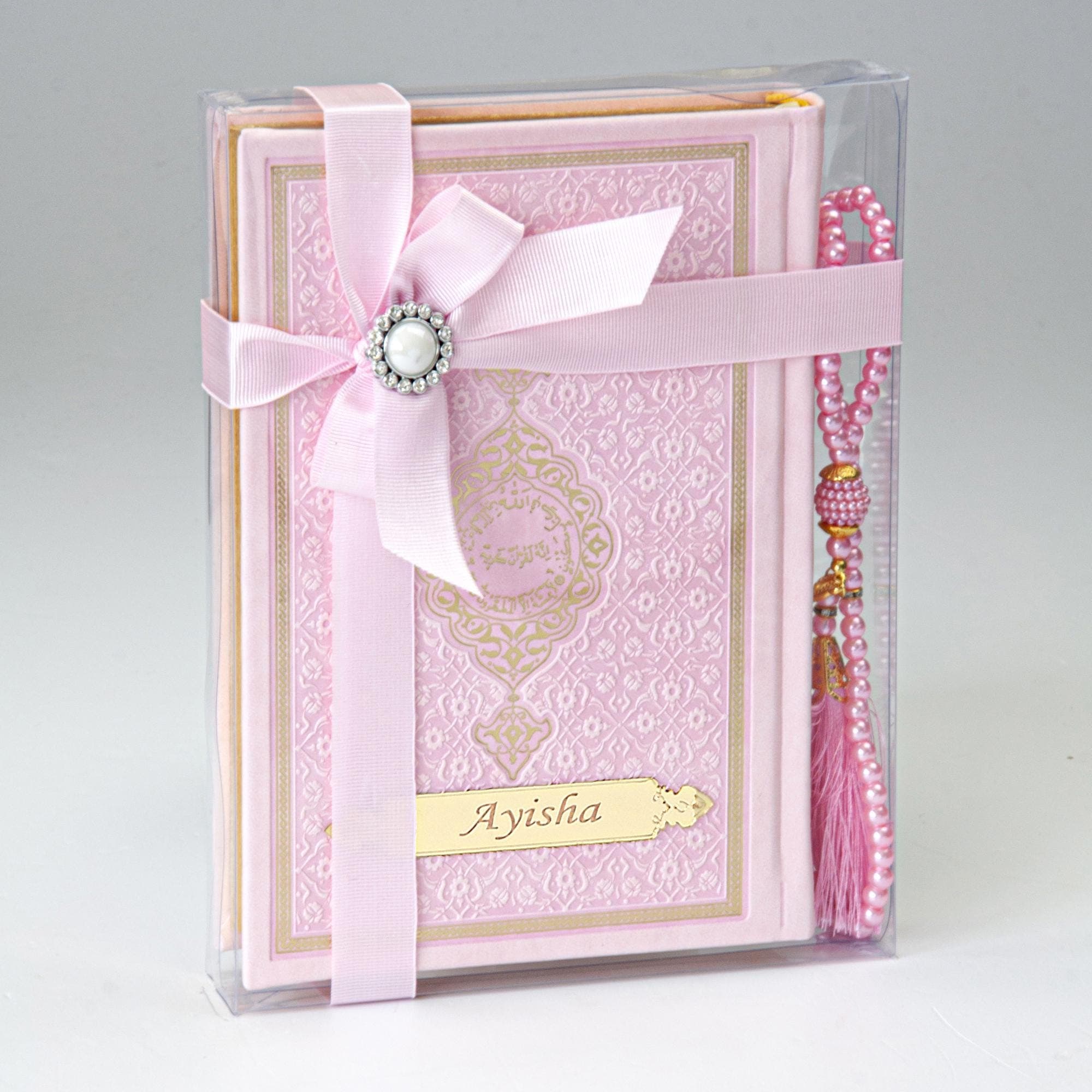 Personalized Quran Gift Set with Name Tag, Prayer Beads Included, Islamic Gift for Her, Medina Script, Luxury Wrapped Quran