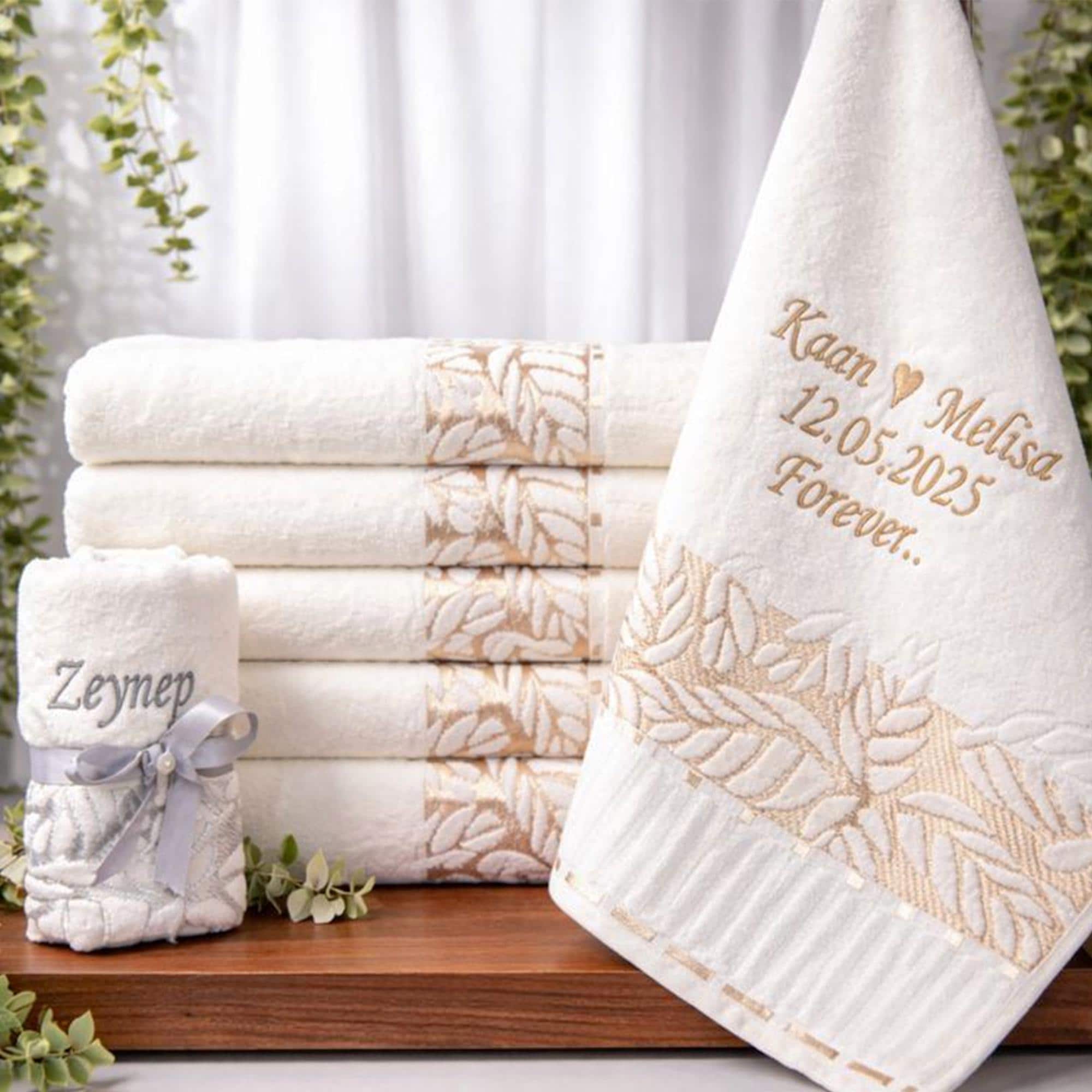Personalized Turkish Bath Cotton Towel, Wedding gift, Embroidered Towel, Bridal Shower Gift Gold and Silver