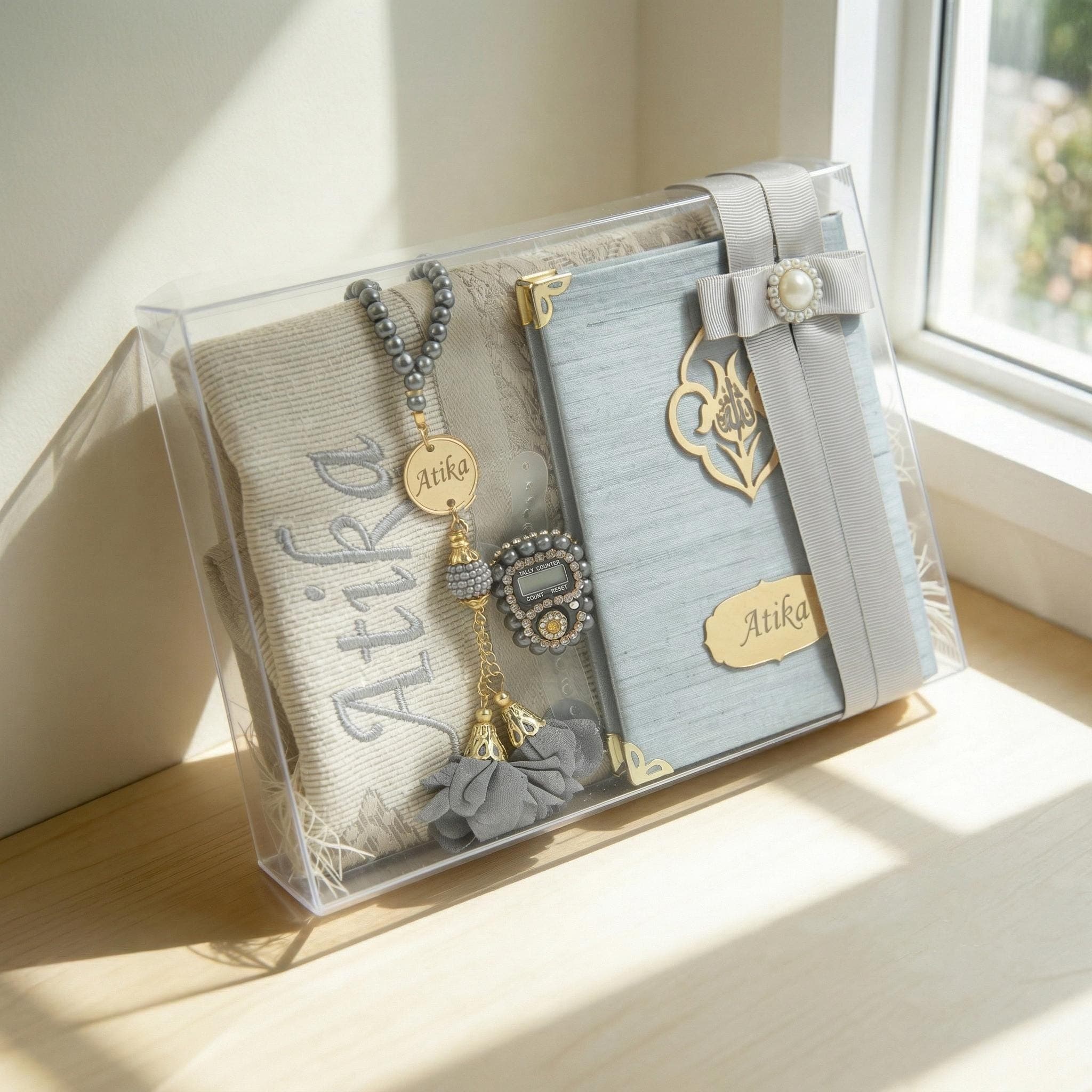 Personalized Islamic Gift Set, Prayer Mat, Yaseen Book, Tasbih