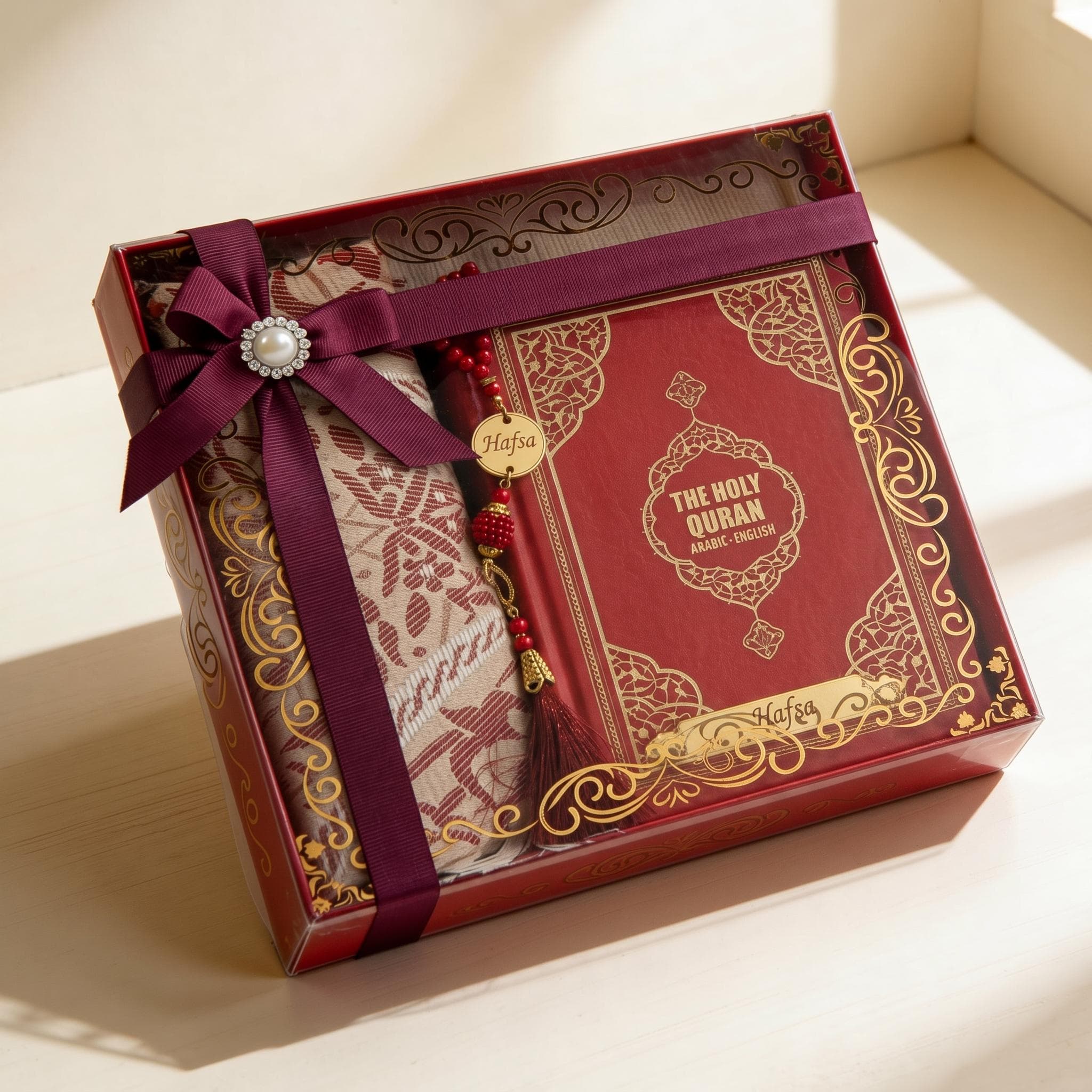 Personalized English Quran Prayer Mat Set: Muslim, Ramadan, Islamic, Eid Gift - image 3