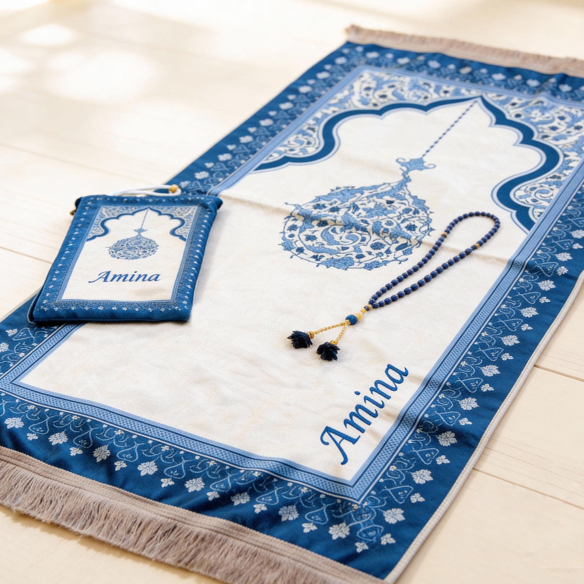 Personalized Prayer Rug and Bag Personalized Islamic Gift Set – Customizable Pouch and Tasbeeh Wedding Gift Islamic Gift Muslim Gift Purple