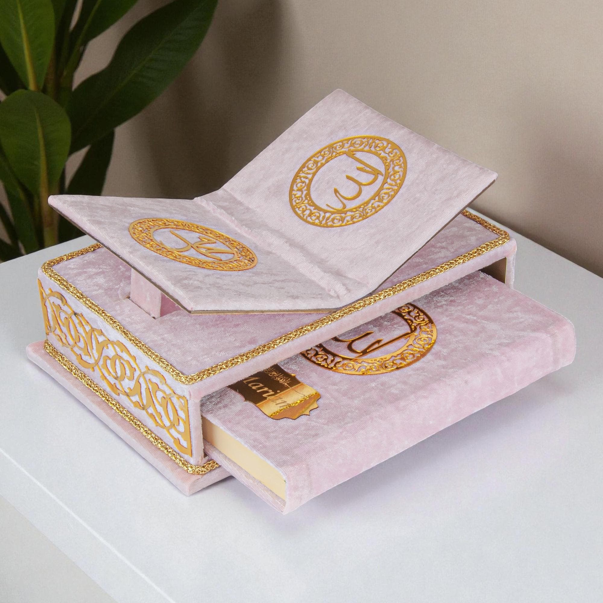 Personalized Velvet Quran with Quran Stand for Islamic Gift Pink