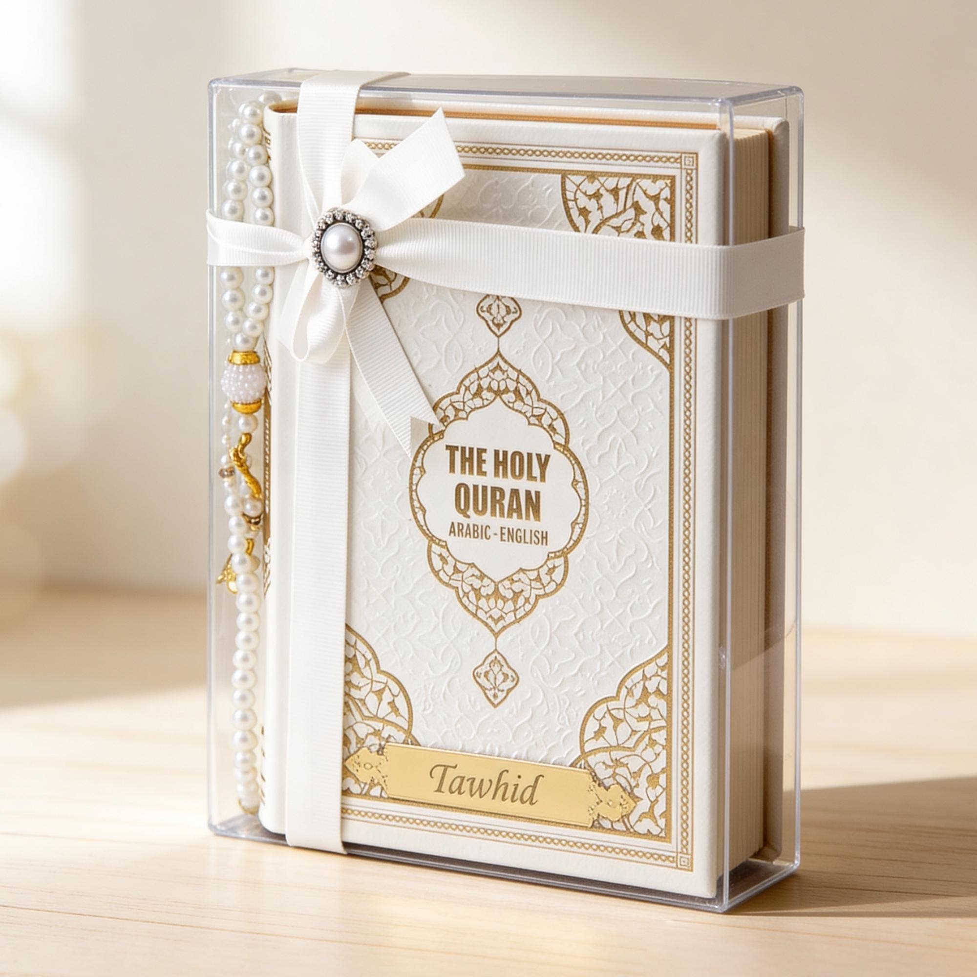 Personalized English Translated Quran Set Quran Translation in English Muslim Gift Islamic Gift, Eid Thermo Leather Cover Wedding Gift White