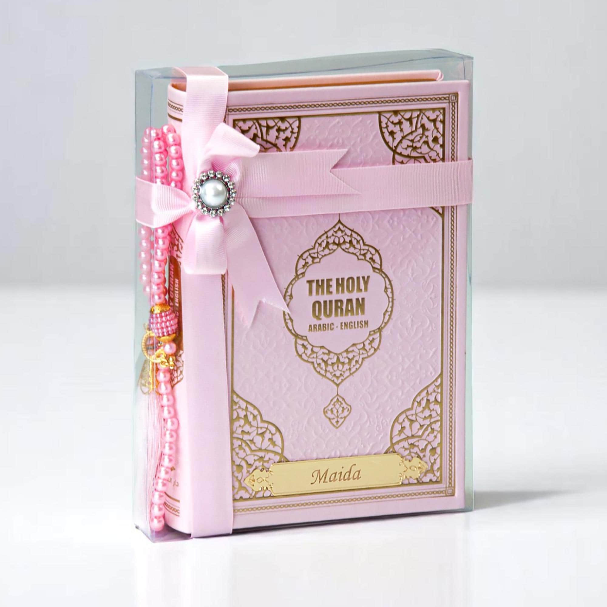 Personalized English Quran, Translated Quran Translation in English, Muslim Gift Islamic Gift, Eid, Thermo Leather Cover Wedding Gift Pink
